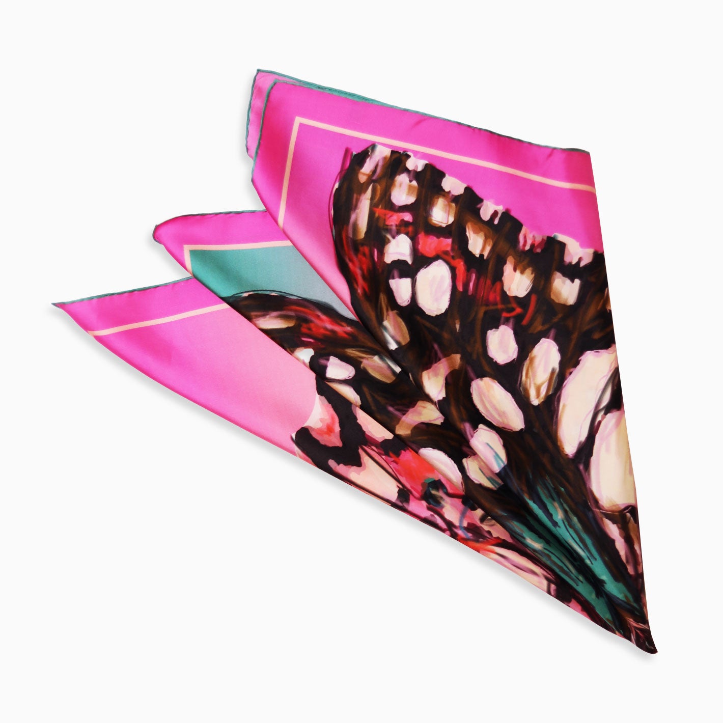 Fuchsia Green Nebulae Printed Silk Scarf