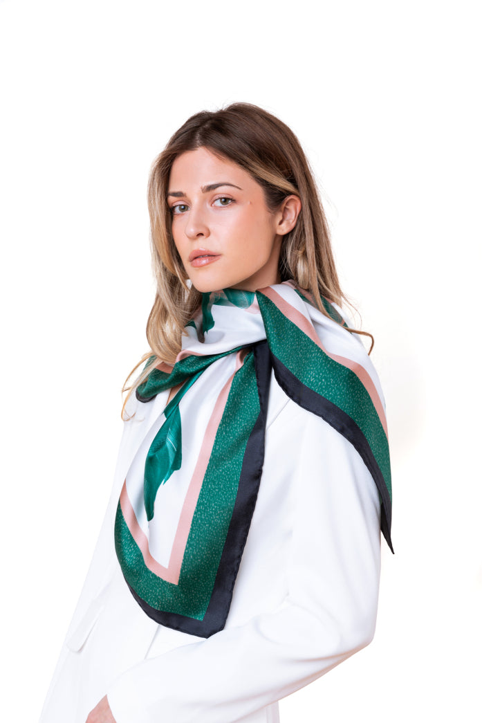 Green Nude Pink Una Printed Silk Scarf