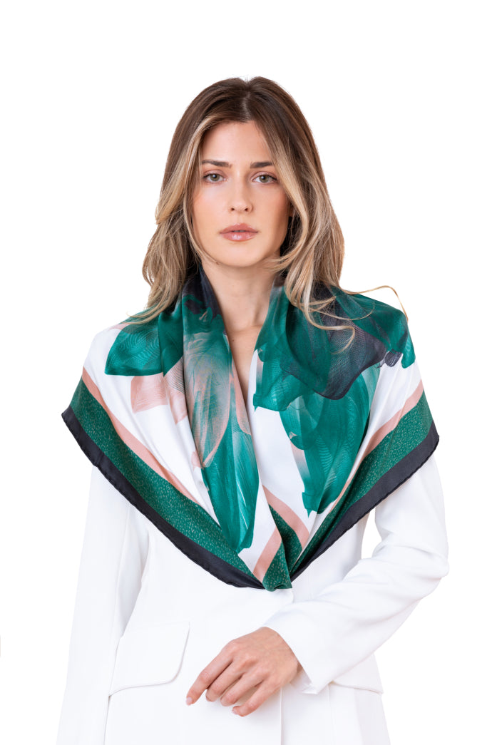 Green Nude Pink Una Printed Silk Scarf