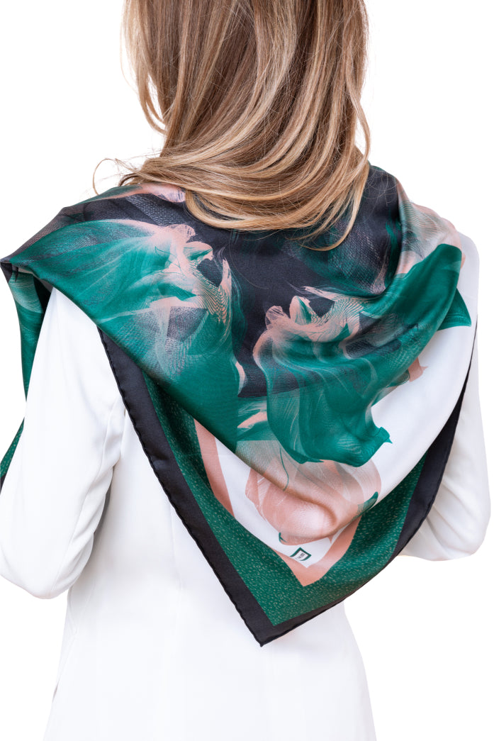 Green Nude Pink Una Printed Silk Scarf
