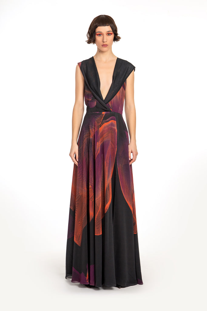 Black Orange Fuchsia Violet Flower Print Hooded Dress