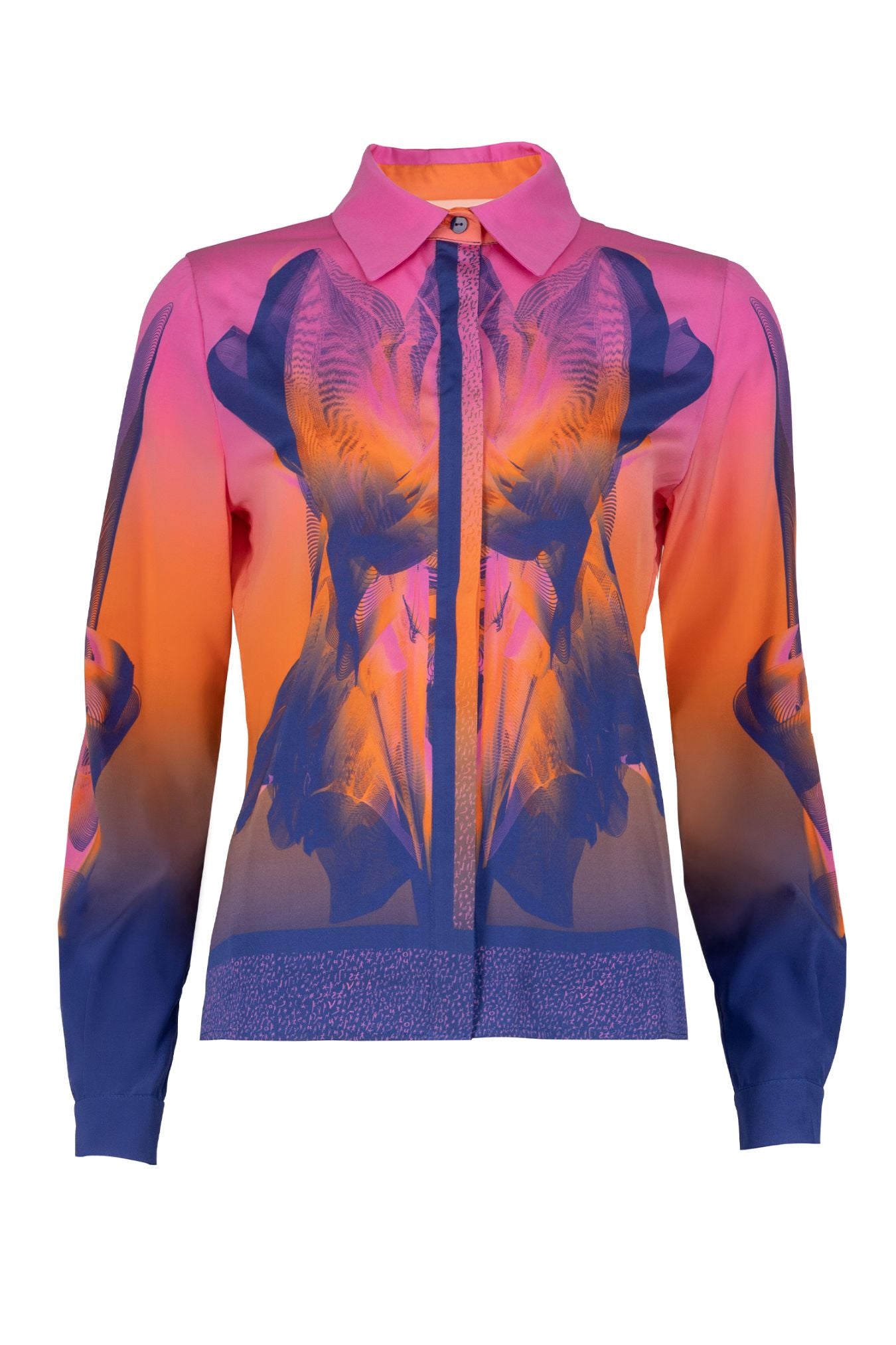 Pink Coral Sunset Print Silk Shirt