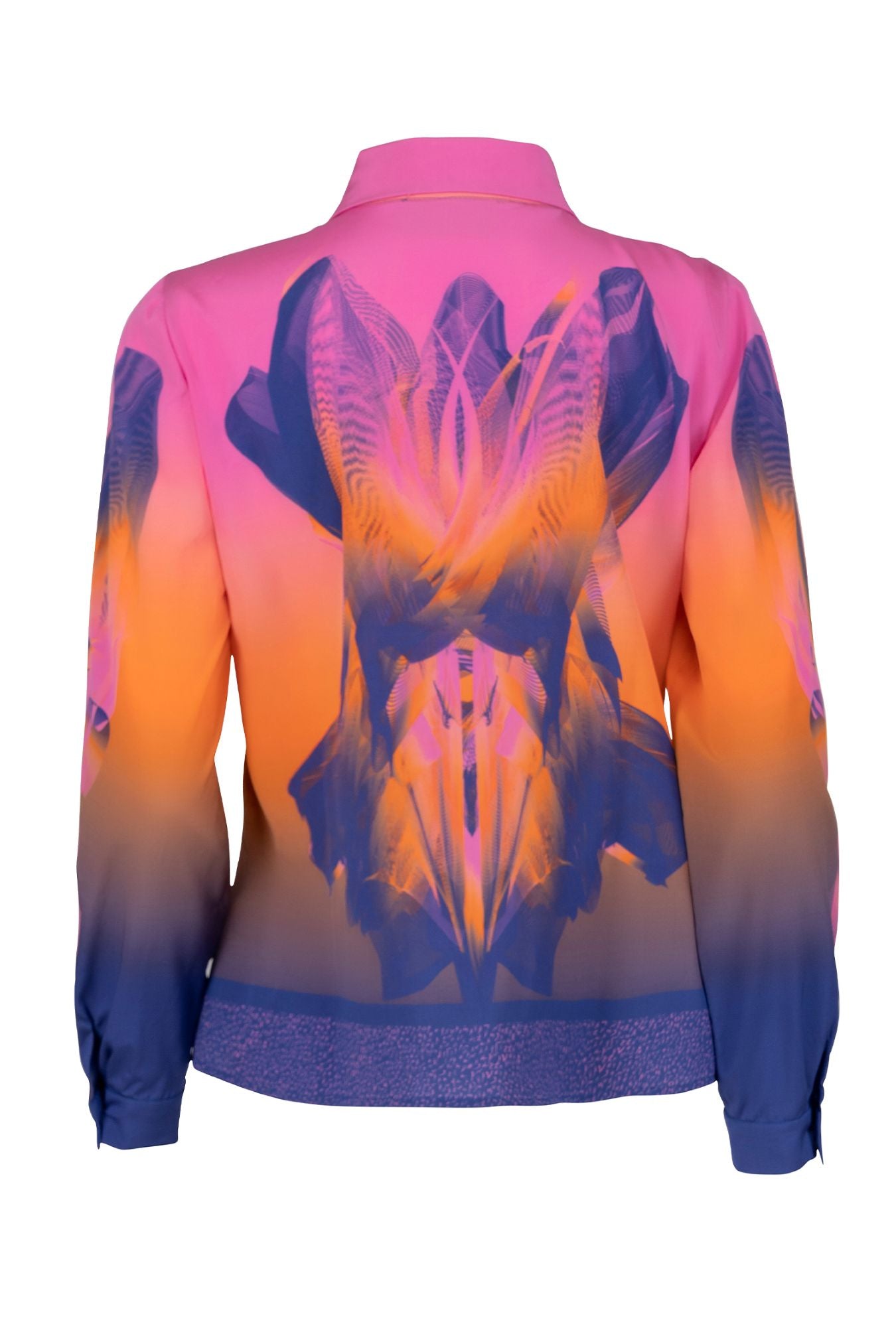 Pink Coral Sunset Print Silk Shirt
