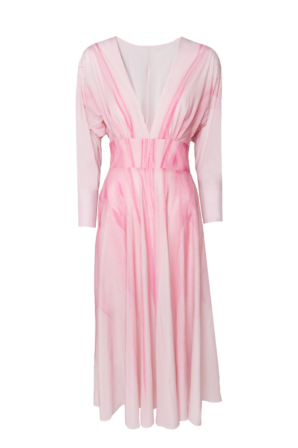 Pink White Silk Cotton Midi Dress