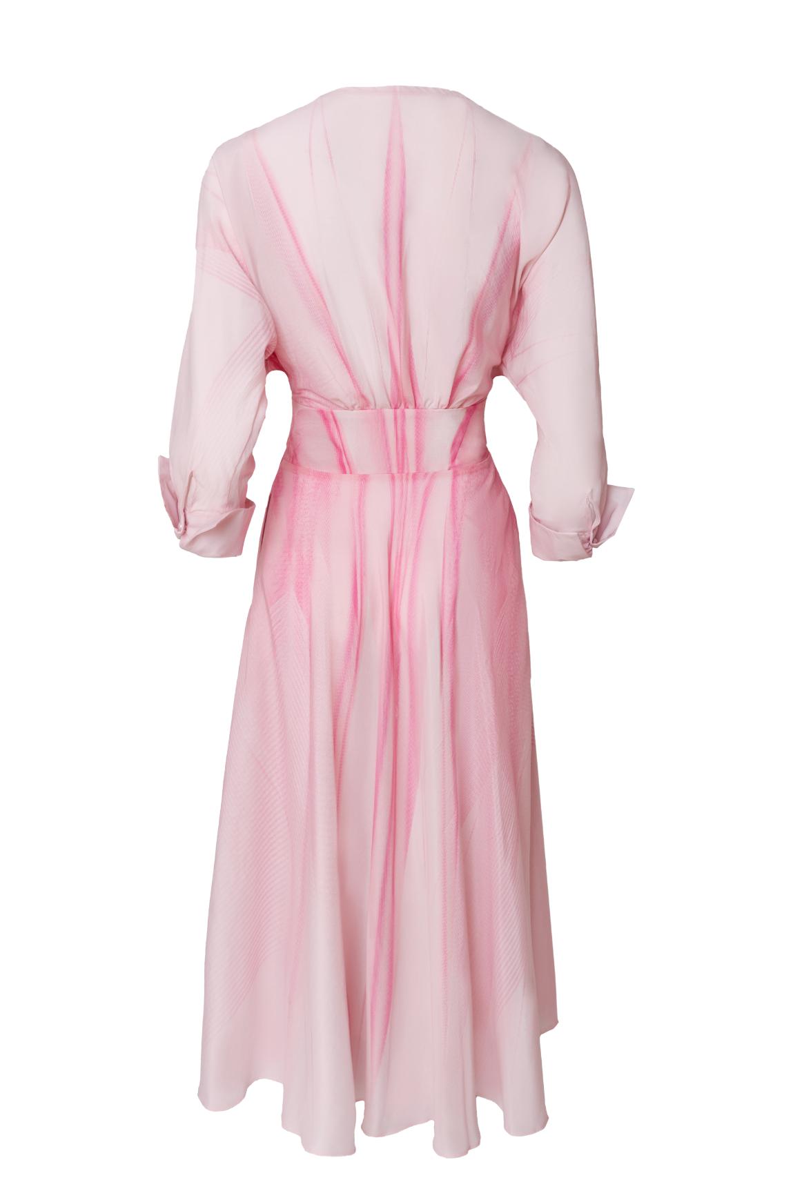 Pink White Silk Cotton Midi Dress