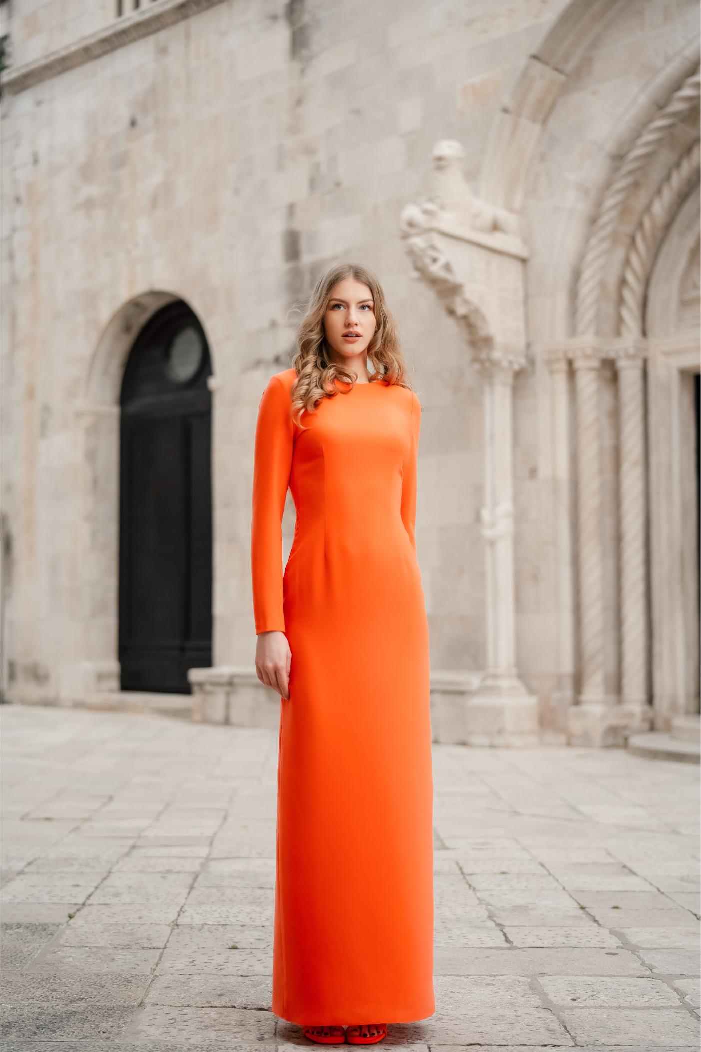 Orange Figure Flattering Maxi Dress