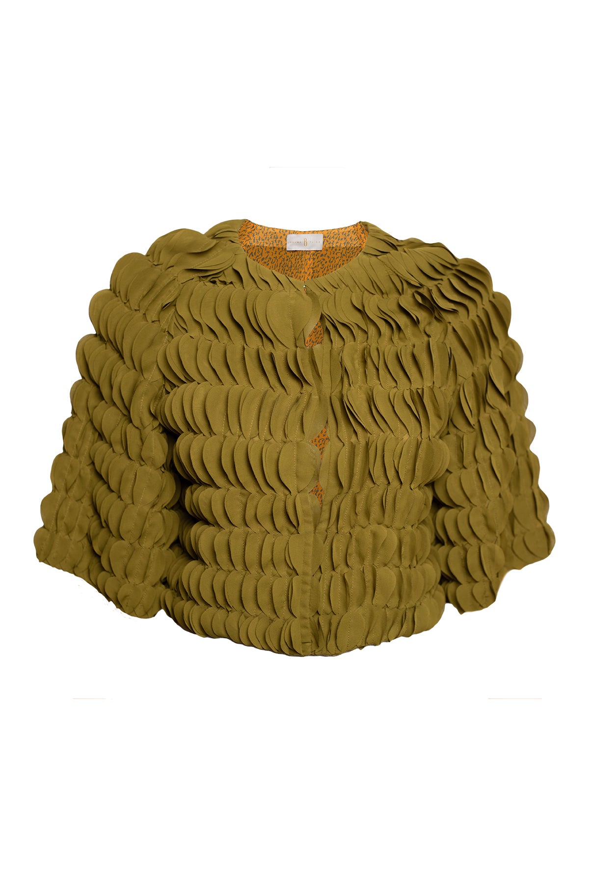 Olive Green Lasercut Ripple Effect Short Jacket