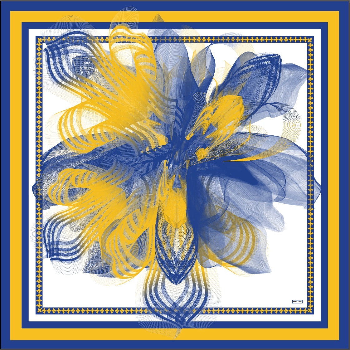 White, Blue and Yellow Lilium Bosniacum Silk Twill Scarf