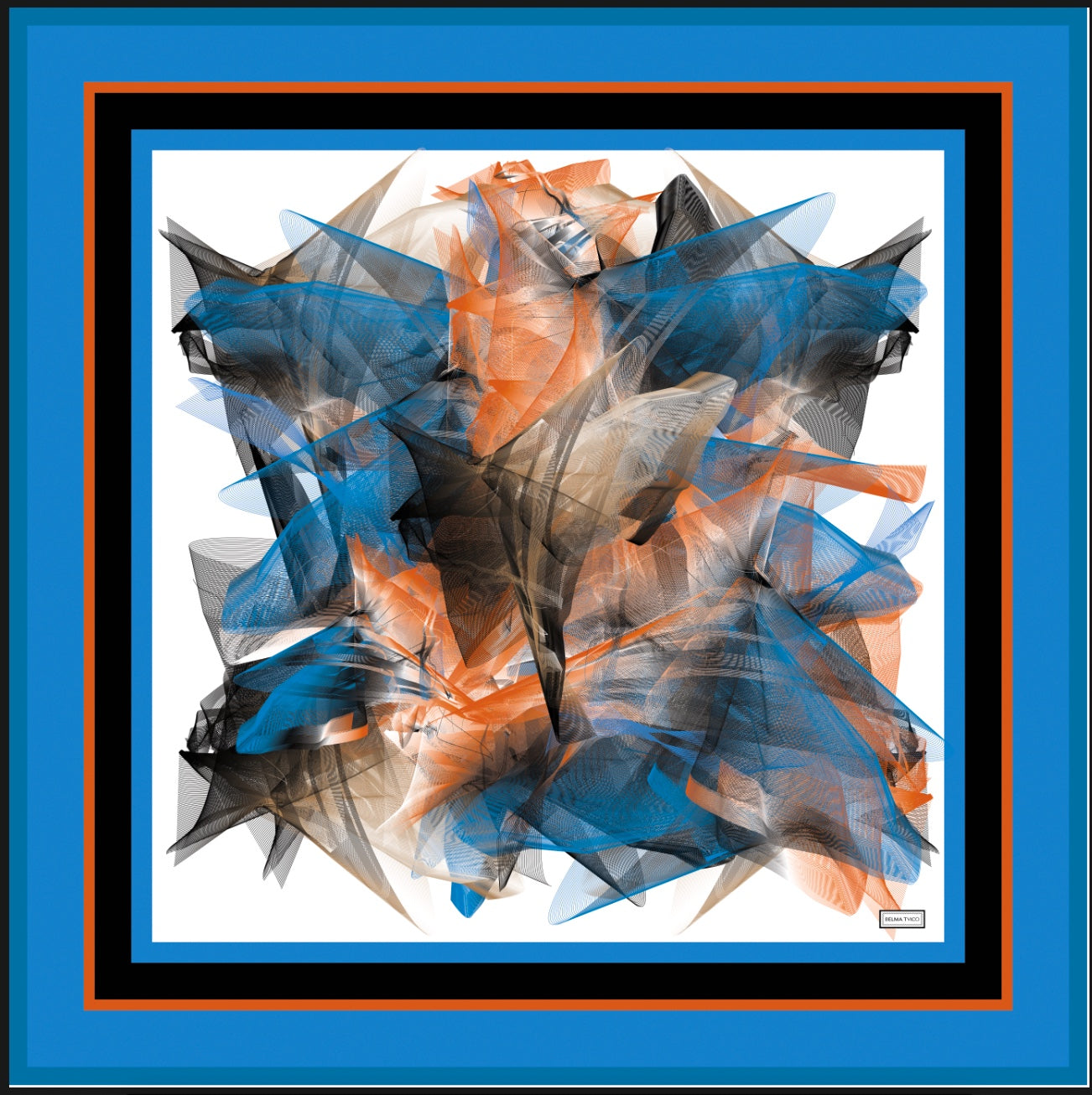Blue Black Orange Lagoon Silk Twill Scarf