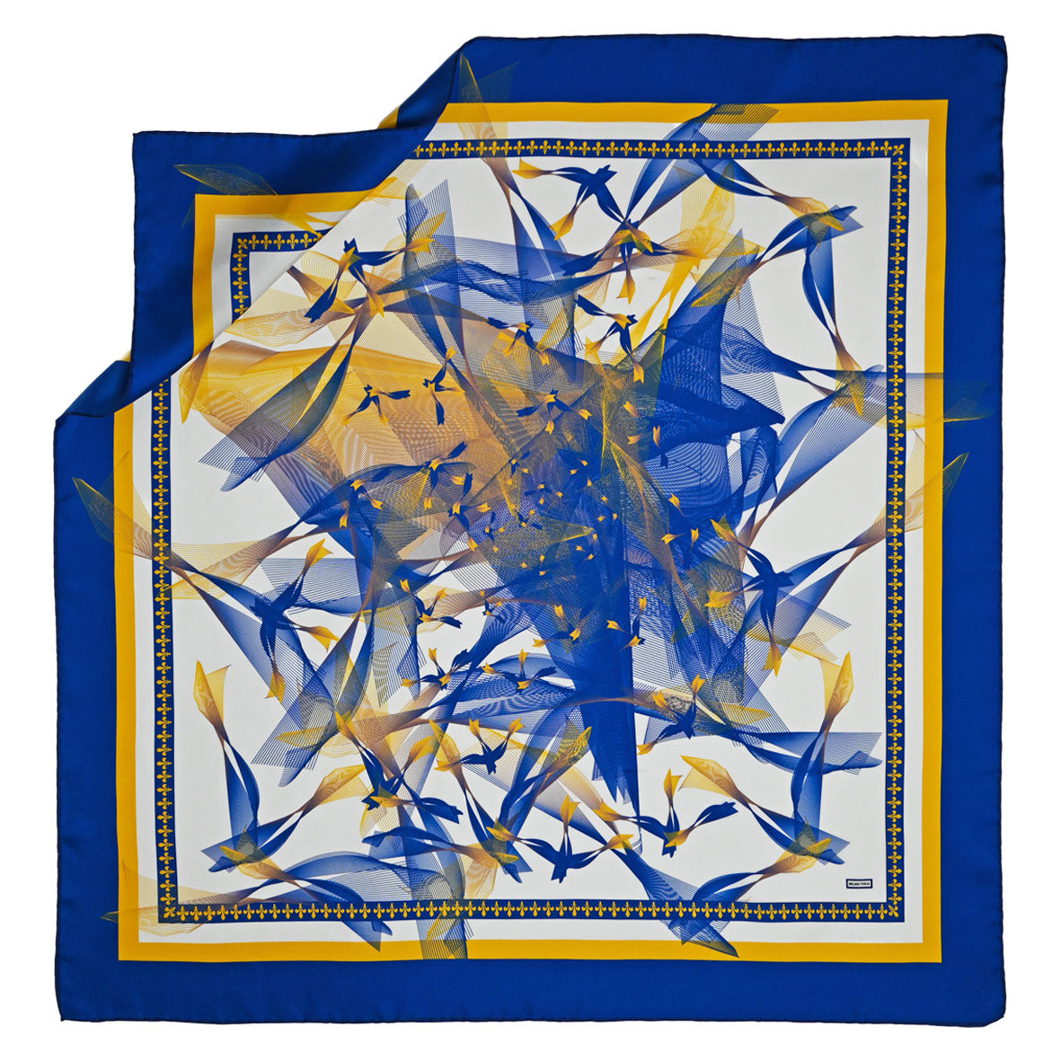 White, Blue and Yellow Lilium Bosniacum Birds Silk Twill Scarf