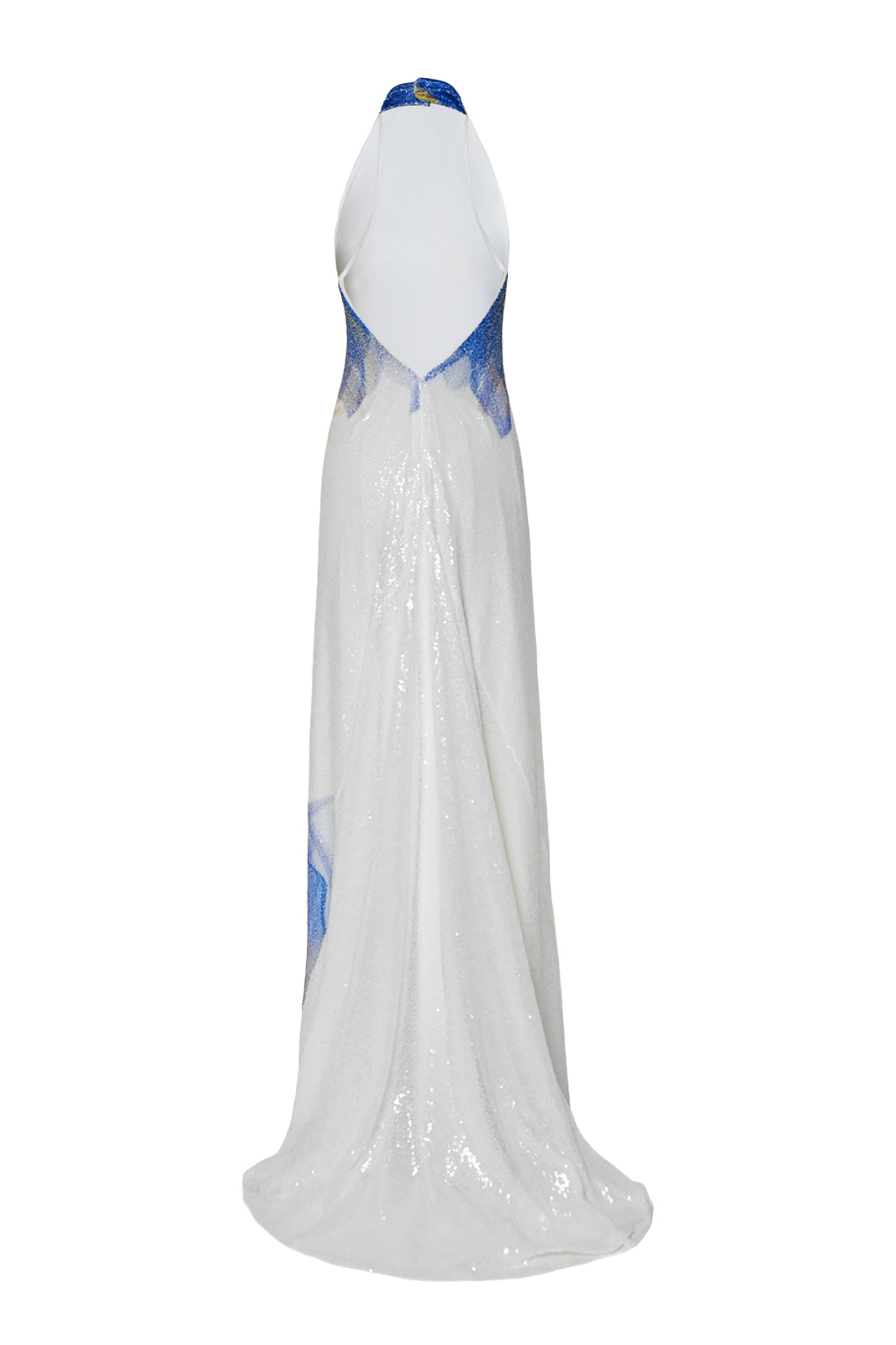 White, Blue and Yellow Lilium Bosniacum Sequin Dress