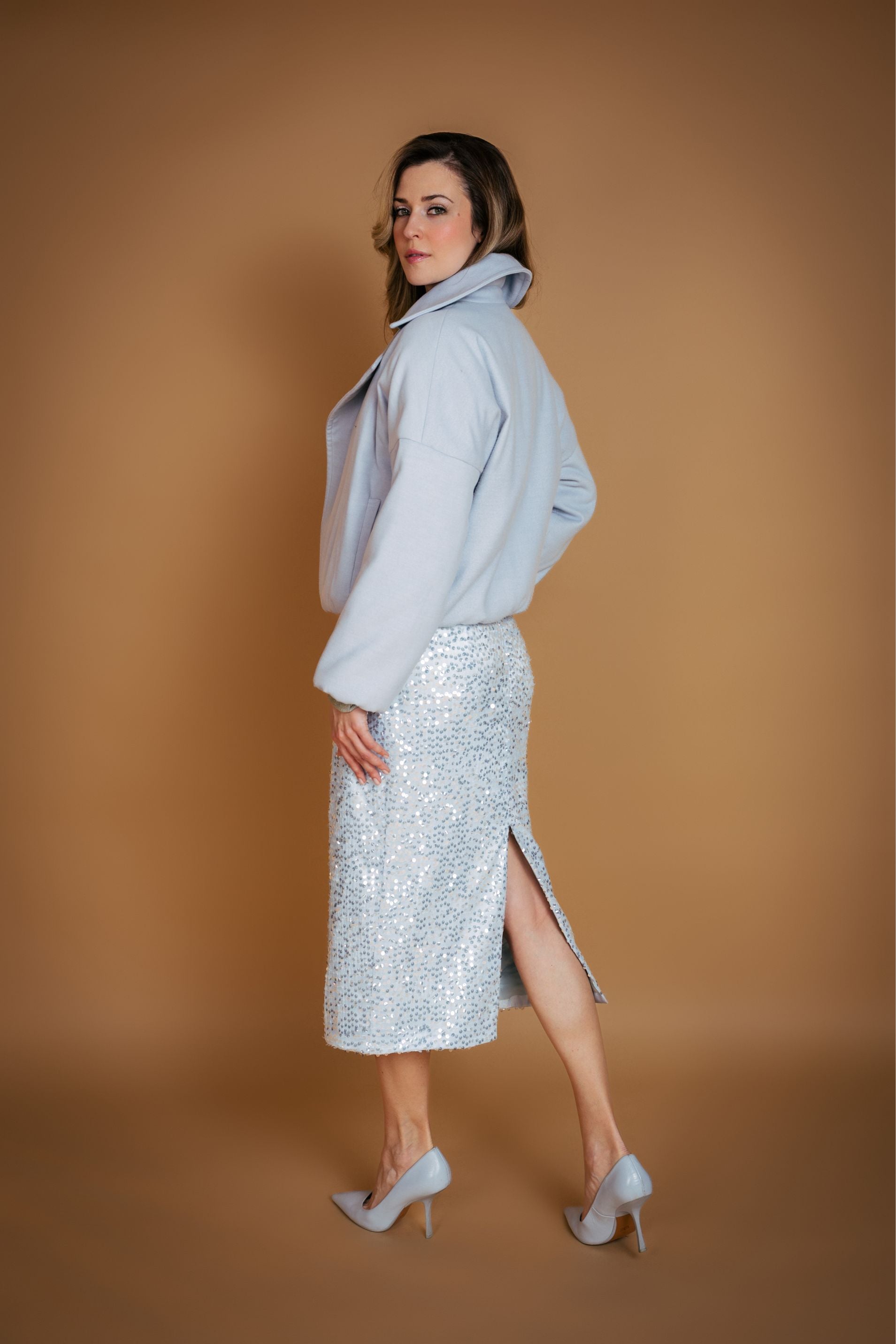 Baby Blue Payette Pencil Skirt