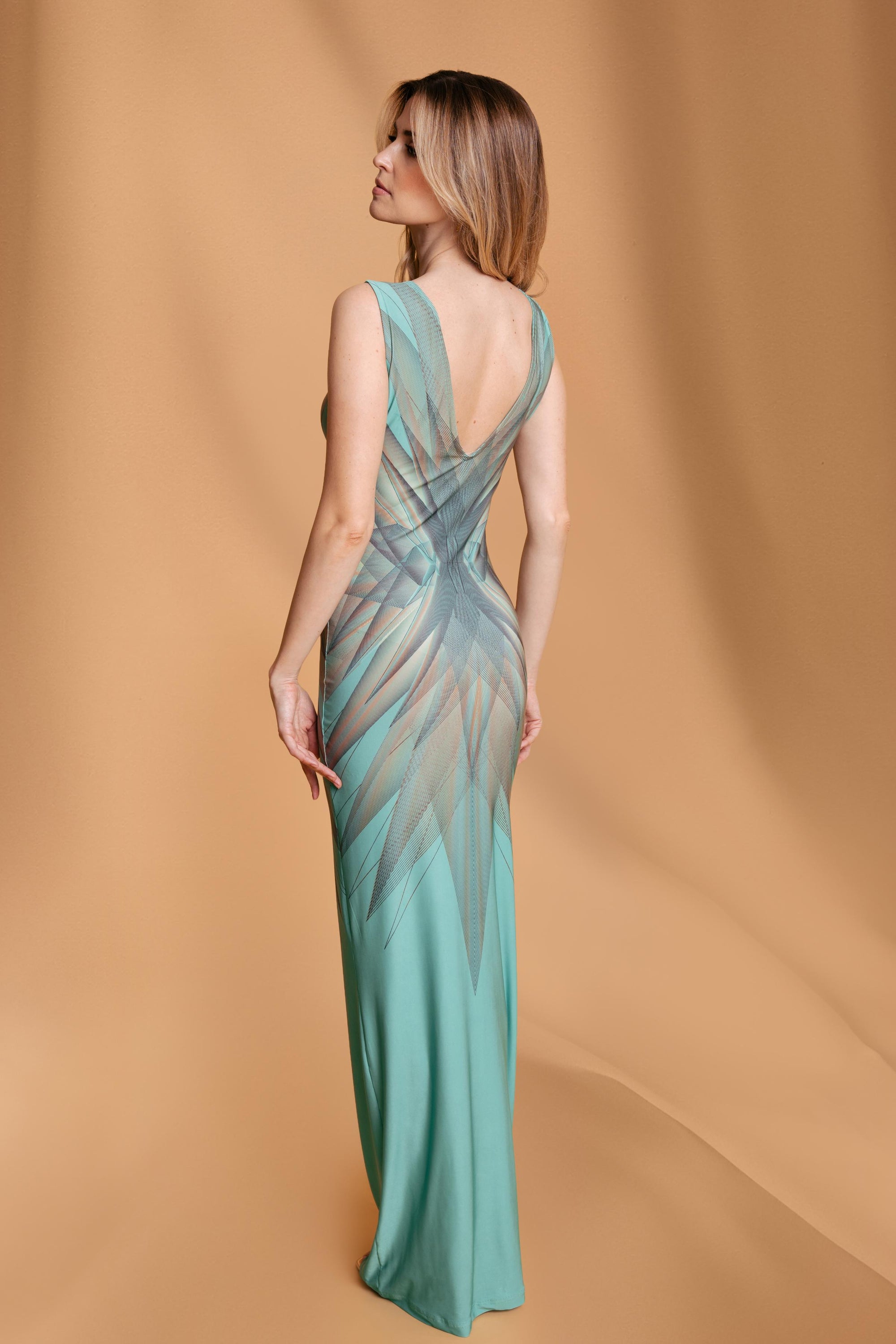 Black Green Emerald Long Sleeveles Maxi Dress