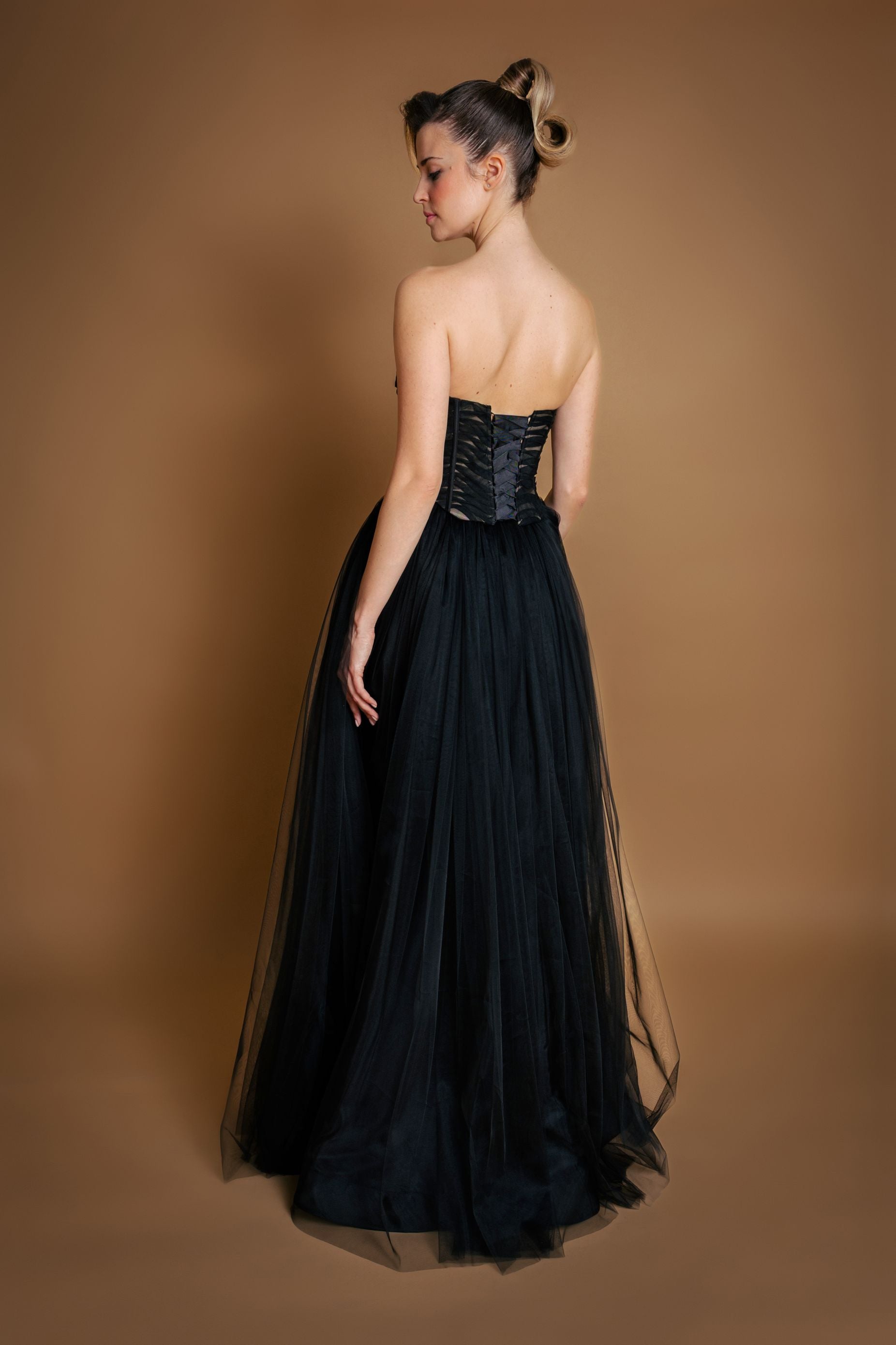 Black Lasercut Chiffon Corset