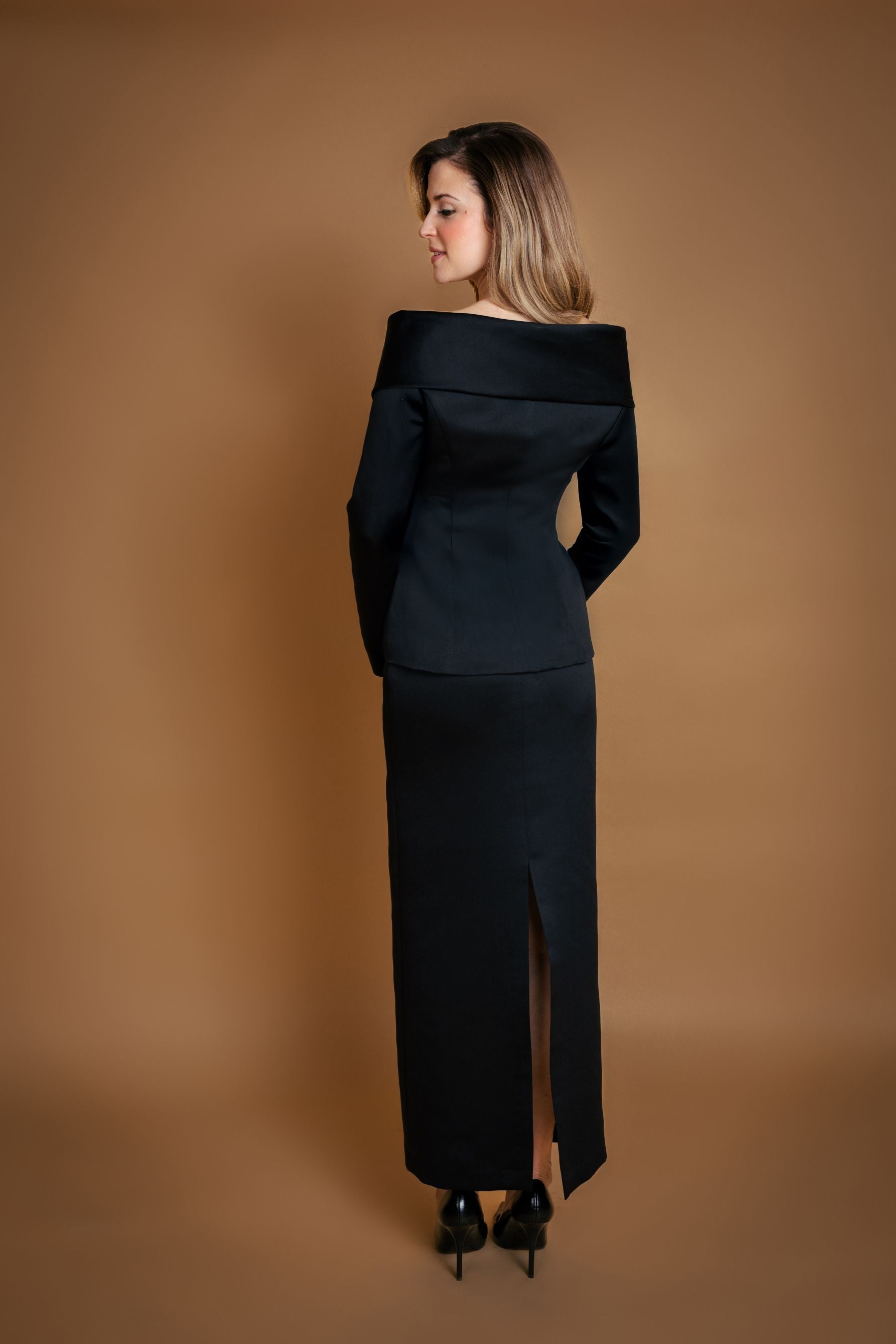 Black Maxi Satin Pencil Skirt