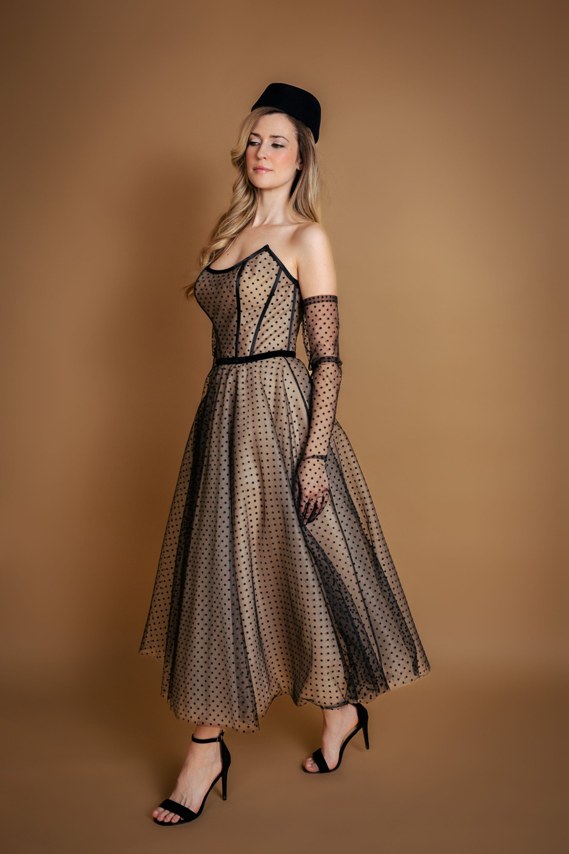 Black Polka Dot Tulle Bodice Dress