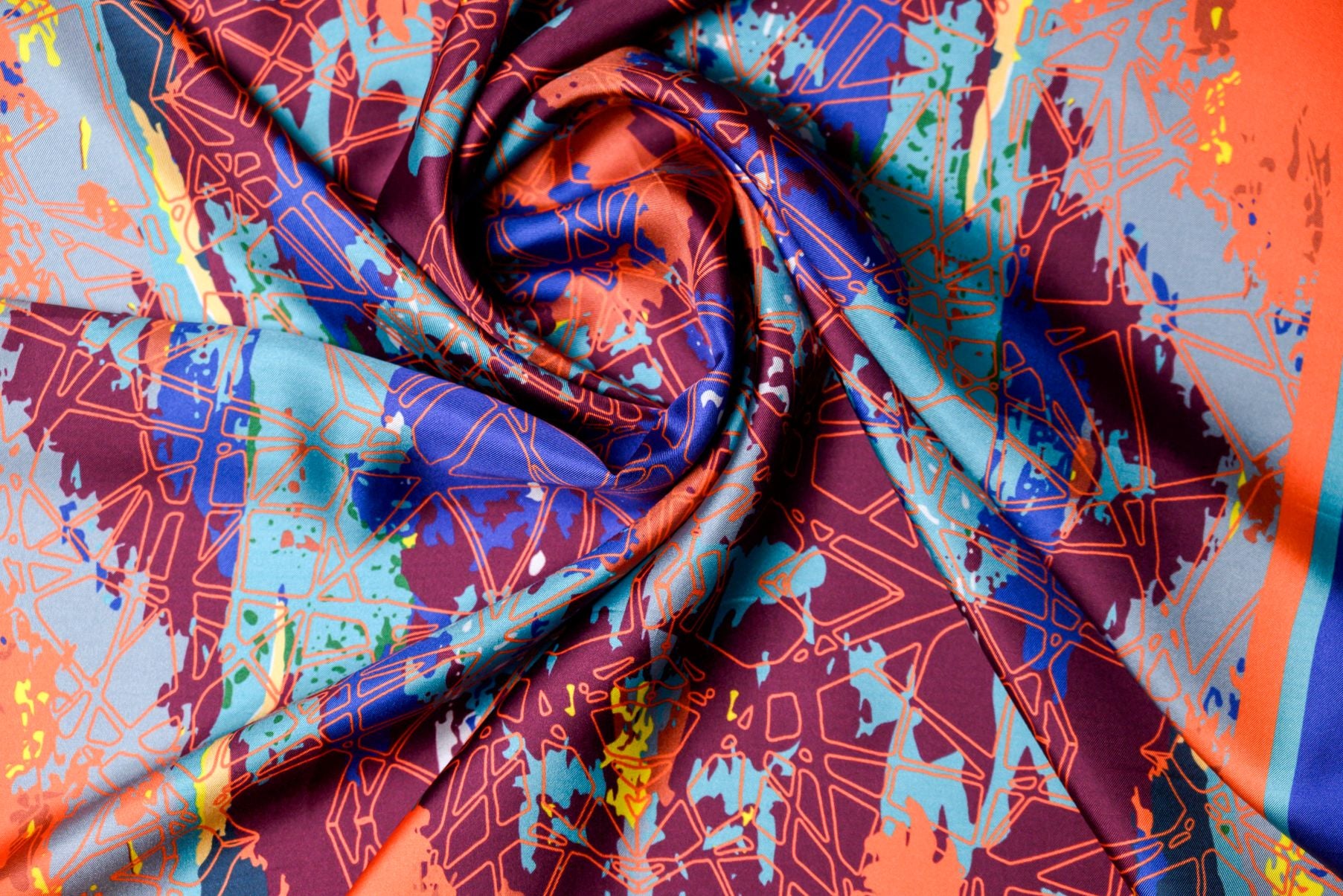 Blue Turquoise Orange Vibrance Sandstone Silk Twill Scarf