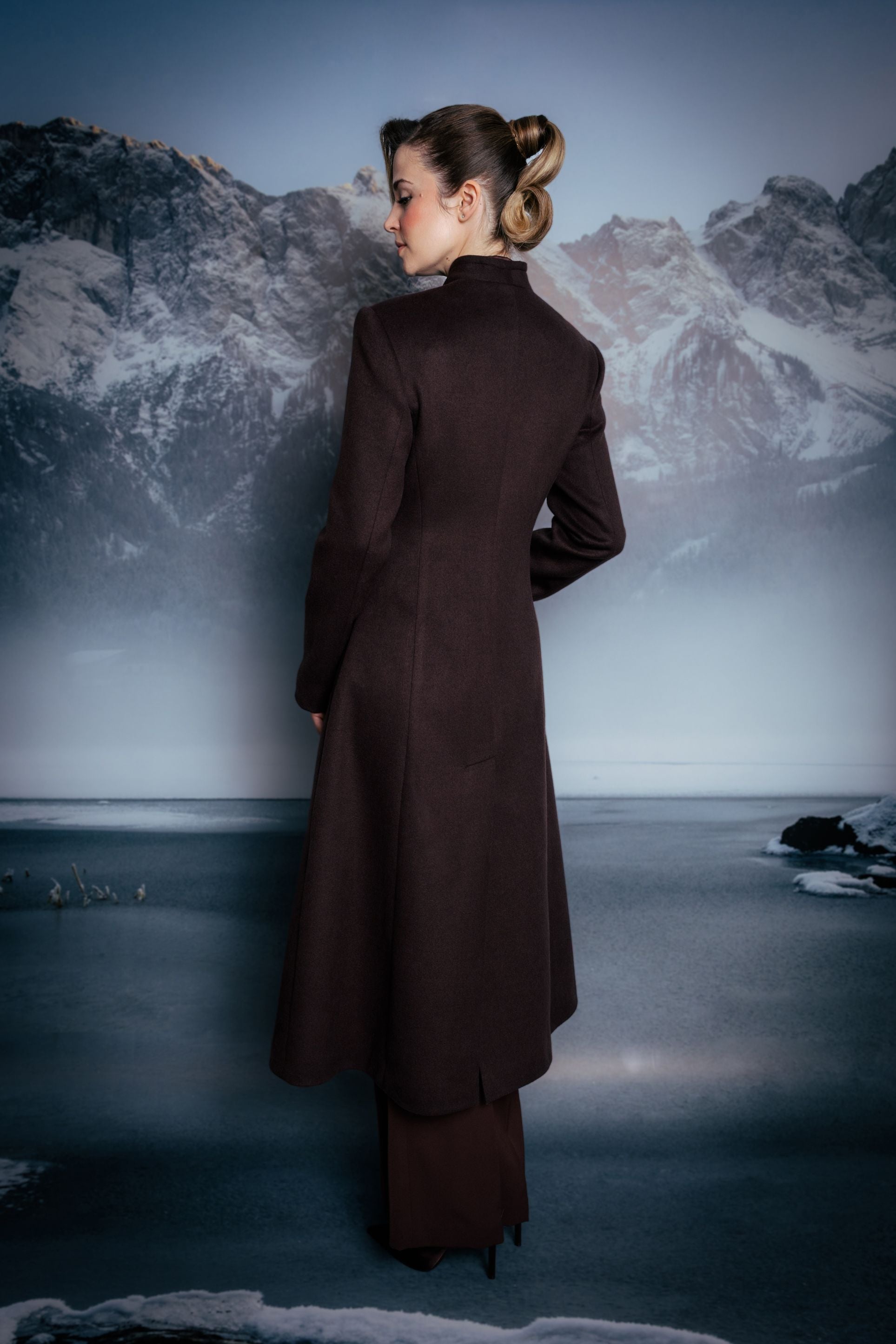 Chocolate Brown Imperial Collar Wool Coat
