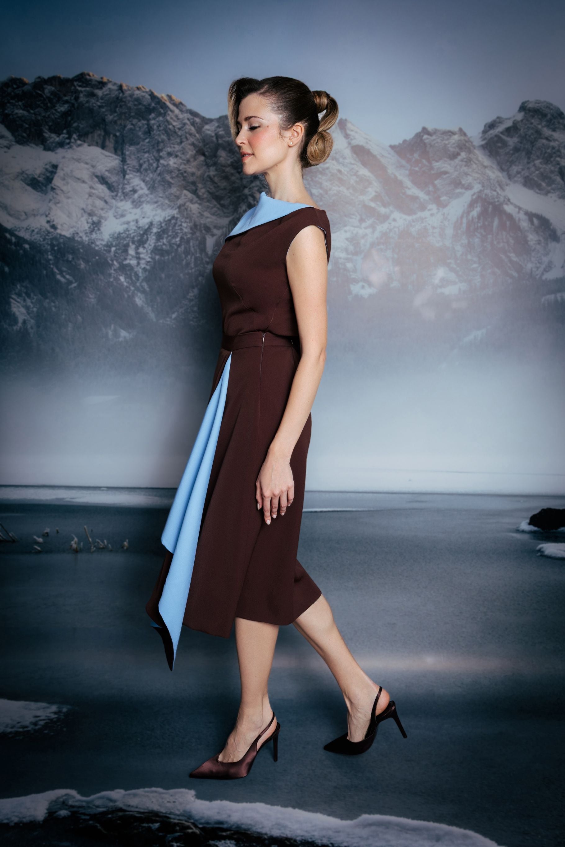 Two-Tone Sleeveless Crepe Top