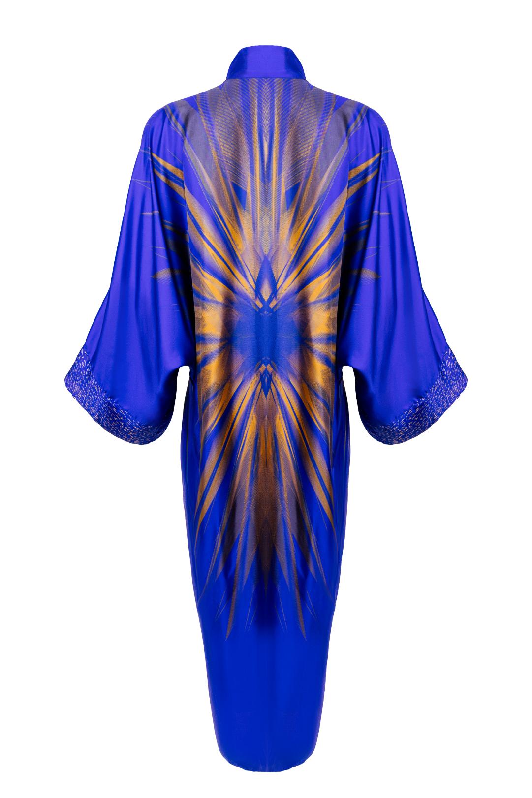 Cobalt Blue And Gold Kimono Silk Dress Belma Tvico Cobalt Blue And Gold Kimono Silk Dress Belma Tvico