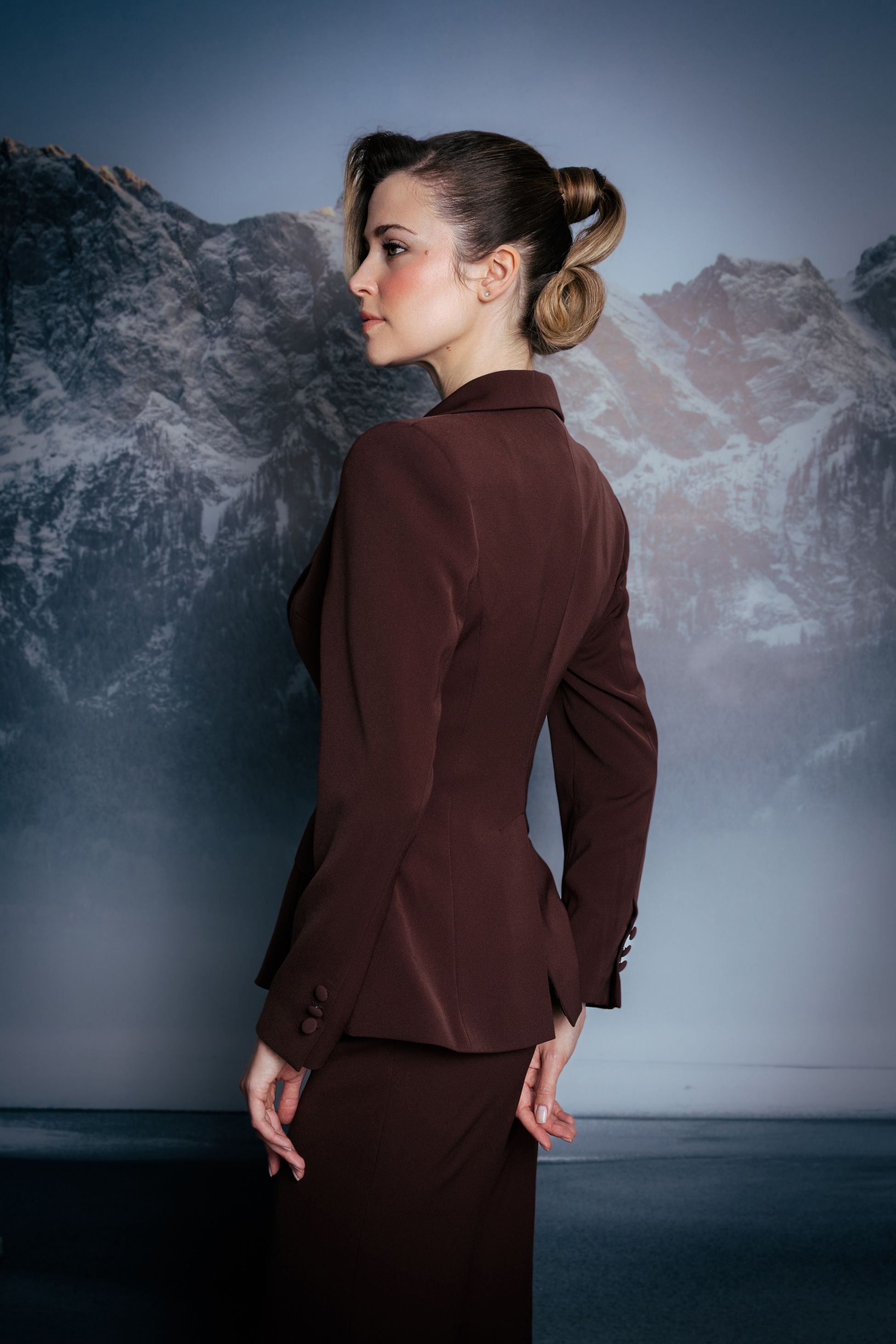 Dark Brown Crepe Notch Lapel Blazer