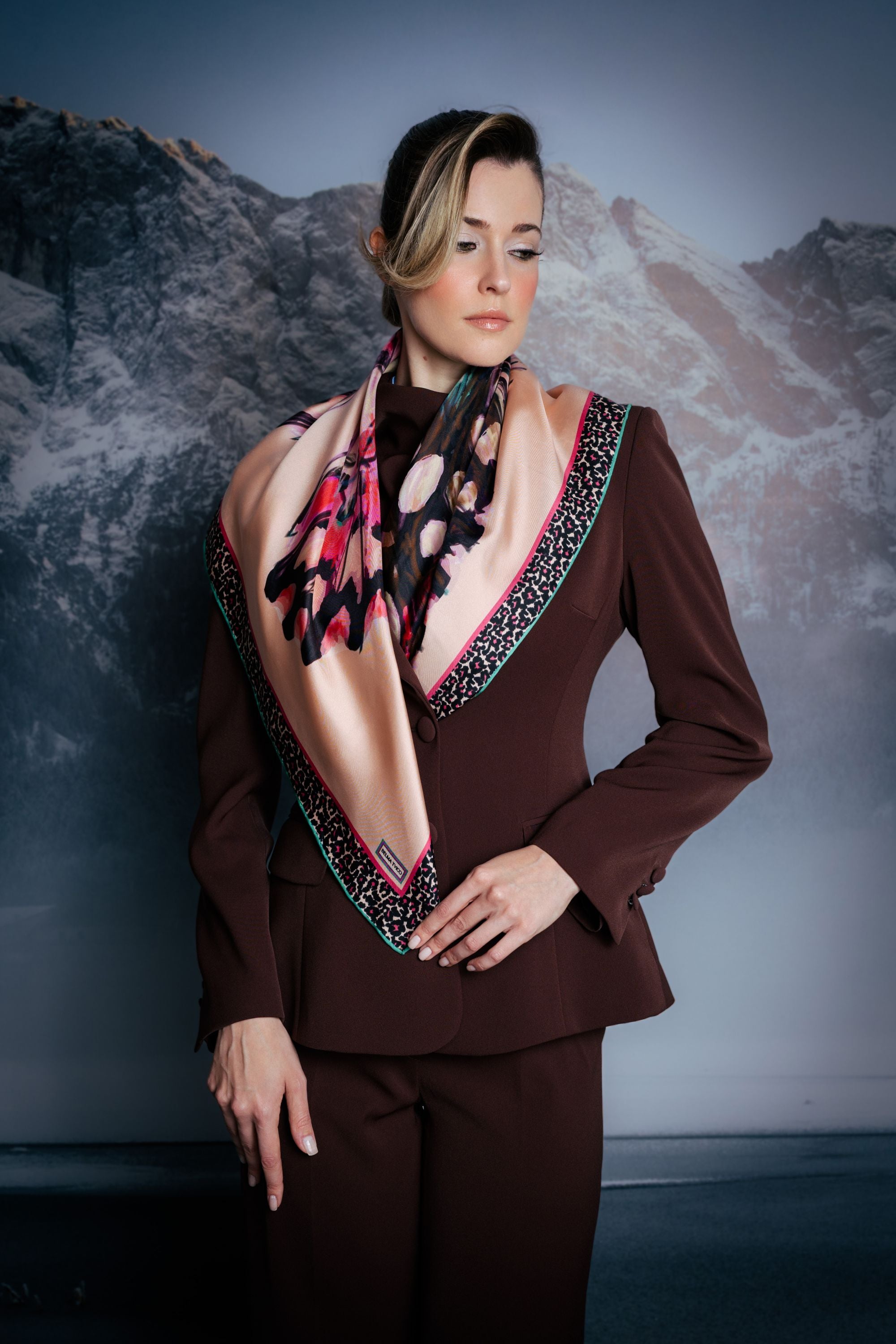 Dark Brown Crepe Notch Lapel Blazer
