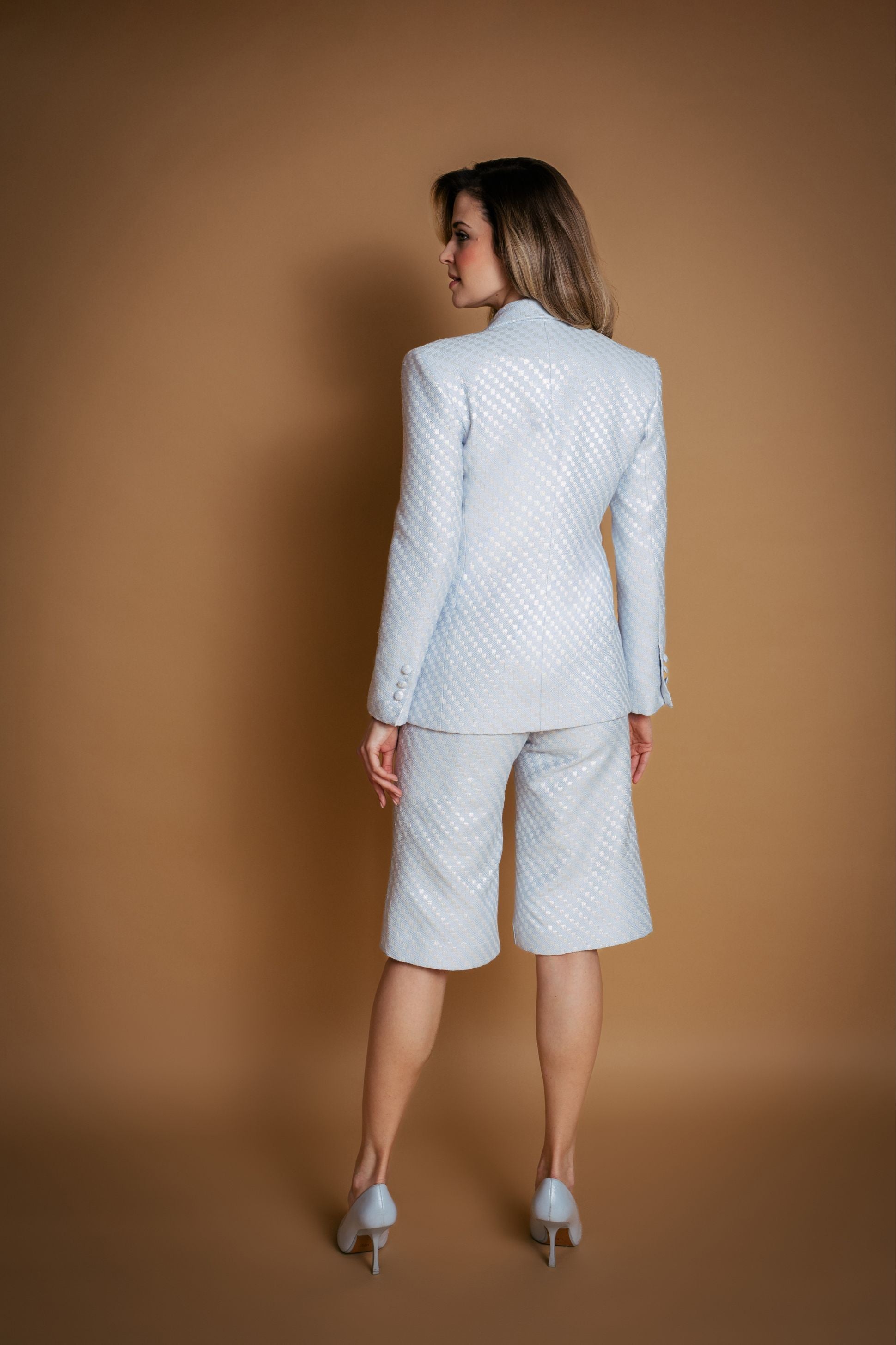 Light Blue Metallic Brocade Blazer