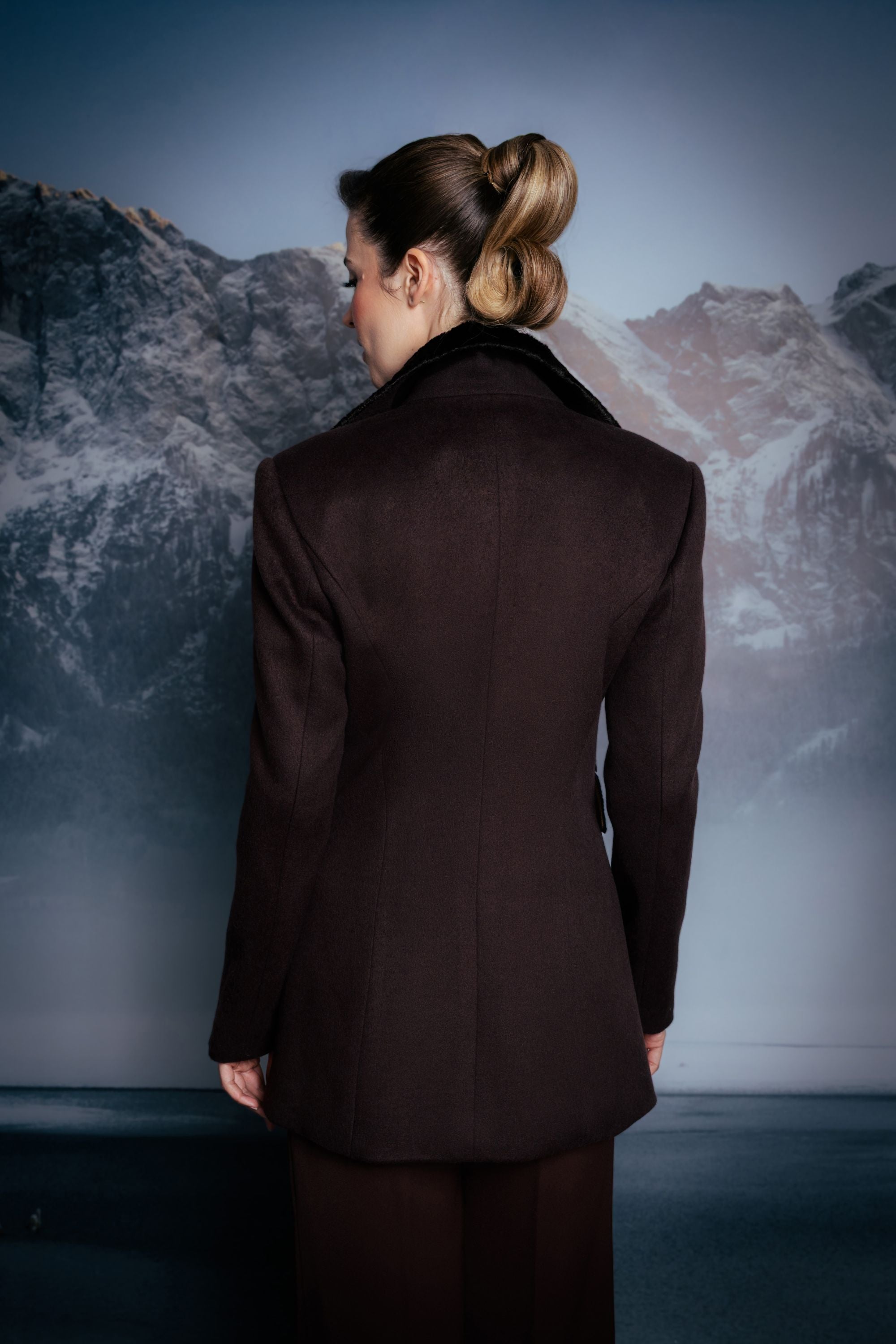 Mocha Brown Wool Faux-Fur Doublebreasted Jacket