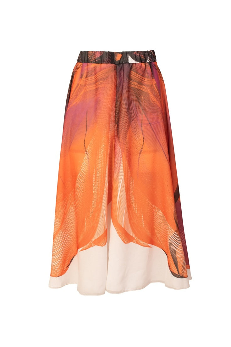 Orange Black White Printed Chiffon Expanding Harem Pants