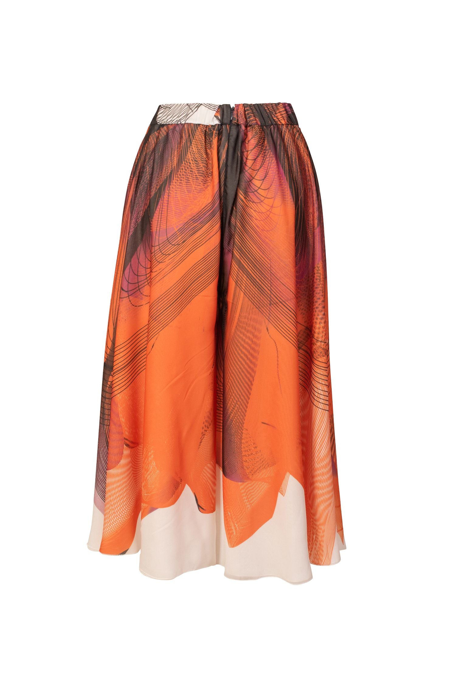 Orange Black White Printed Chiffon Expanding Harem Pants