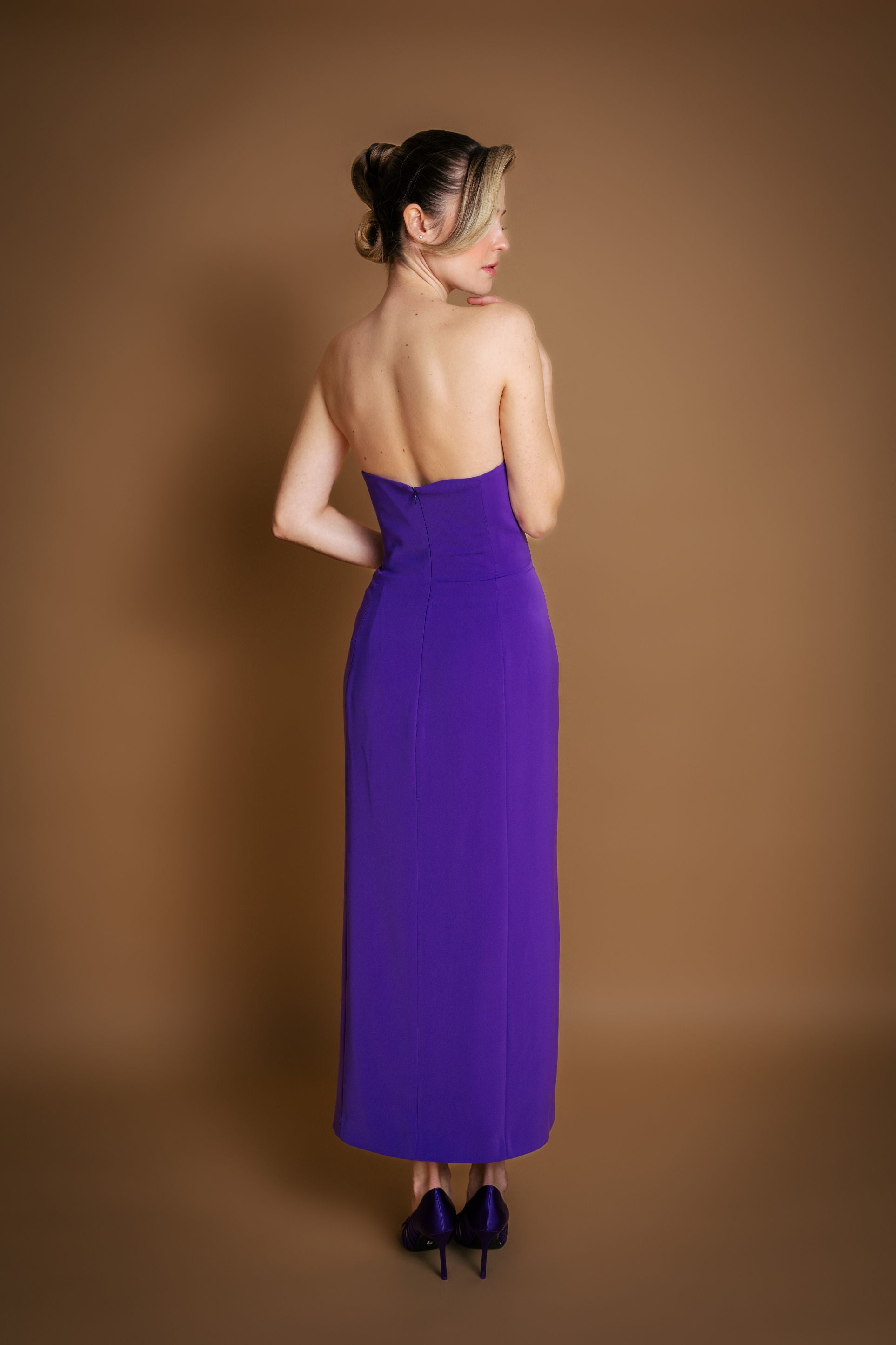 Purple Ankle Length Asymmetrical Neckline Dress