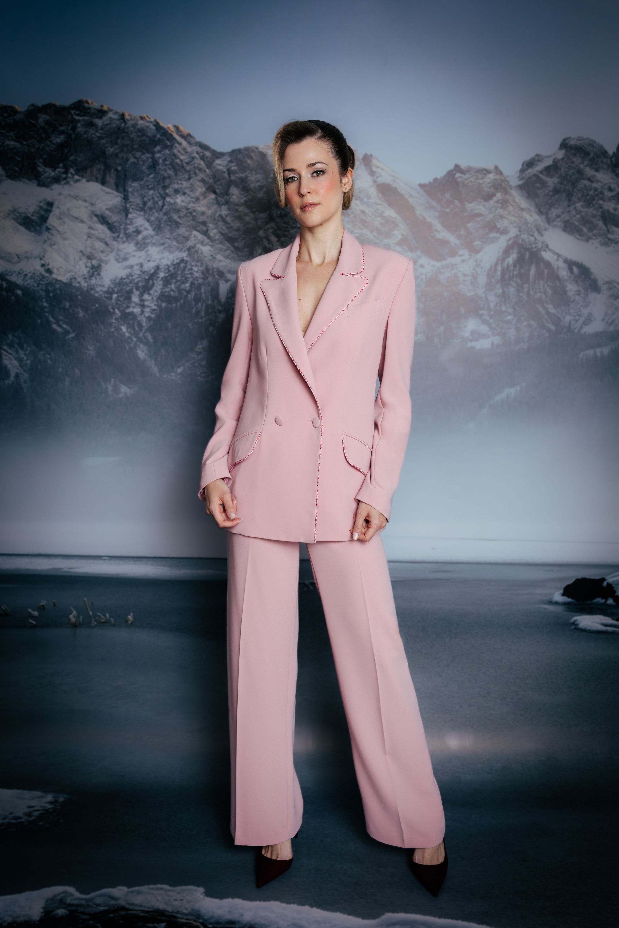 Soft Pink Pleated Straight Leg Trousers