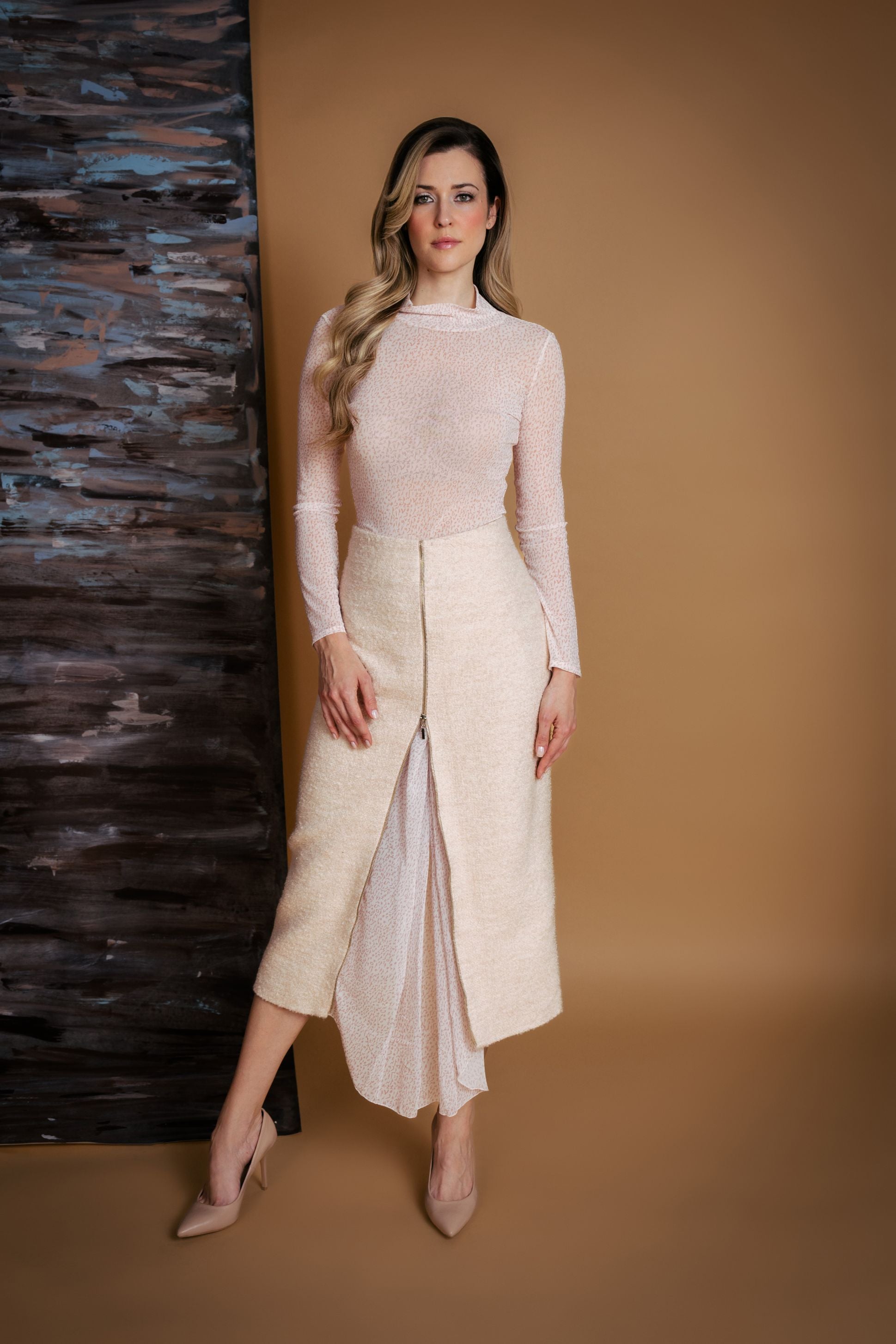 Soft Pink Wool Midi Skirt