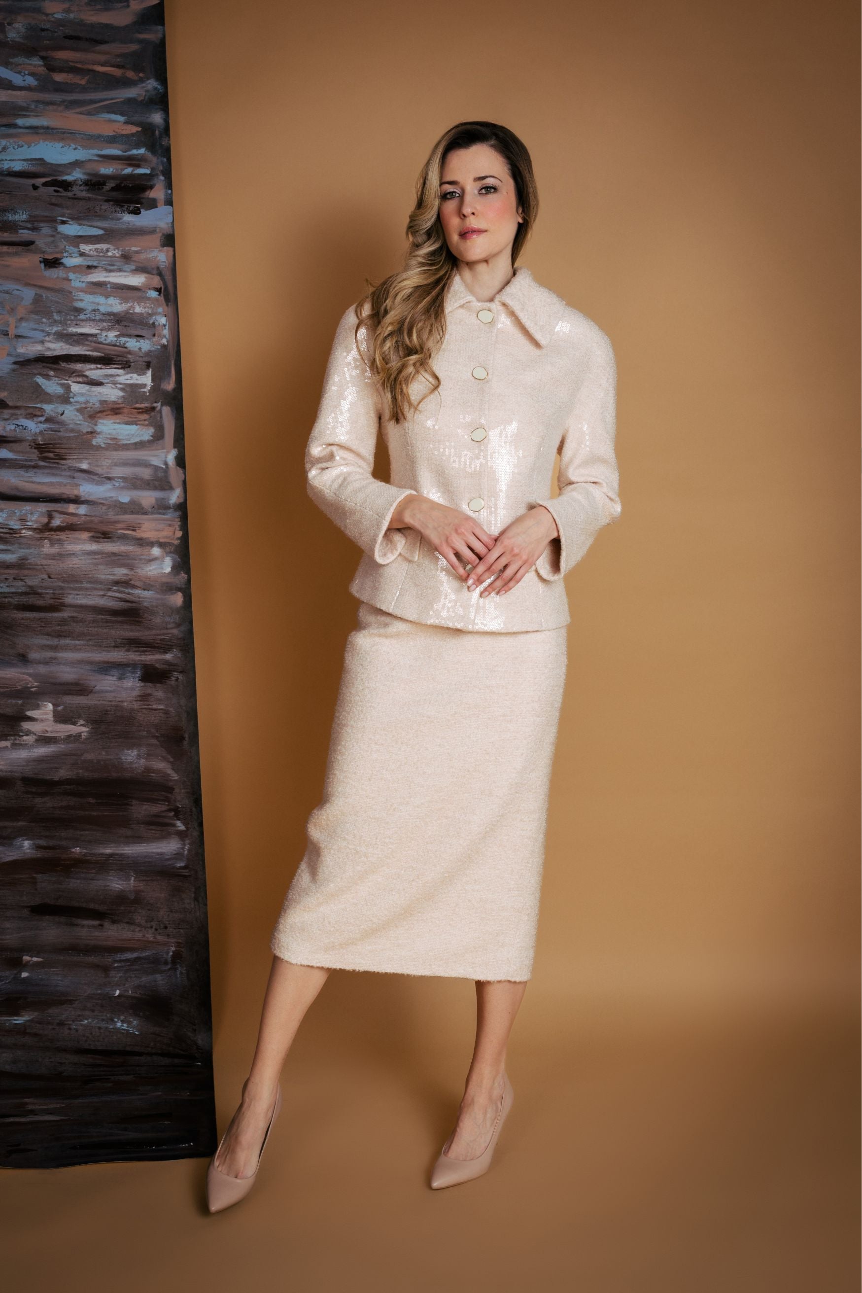 Soft Pink Wool Pencil Skirt