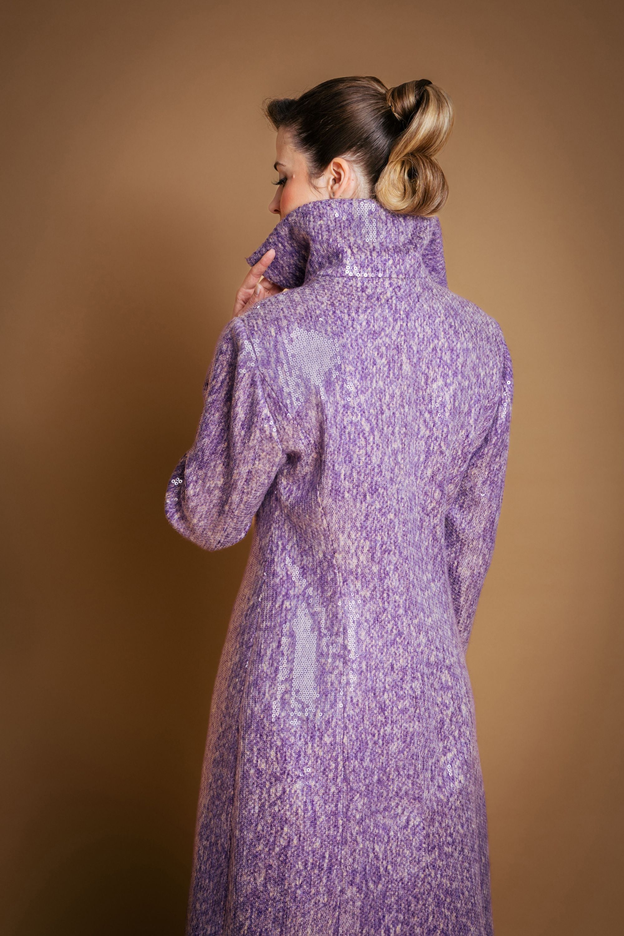 Violet Wide Lapel Wool Sequin Coat