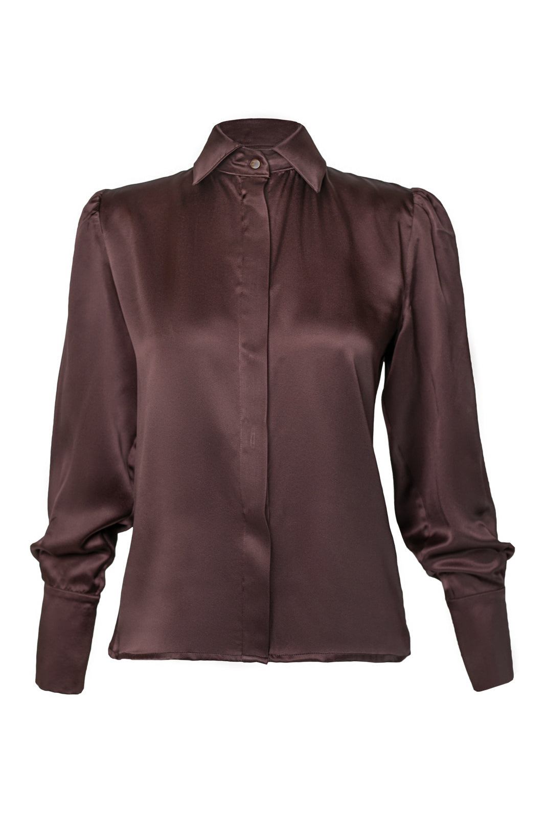 Walnut Brown Satin Silk Scarf Shirt