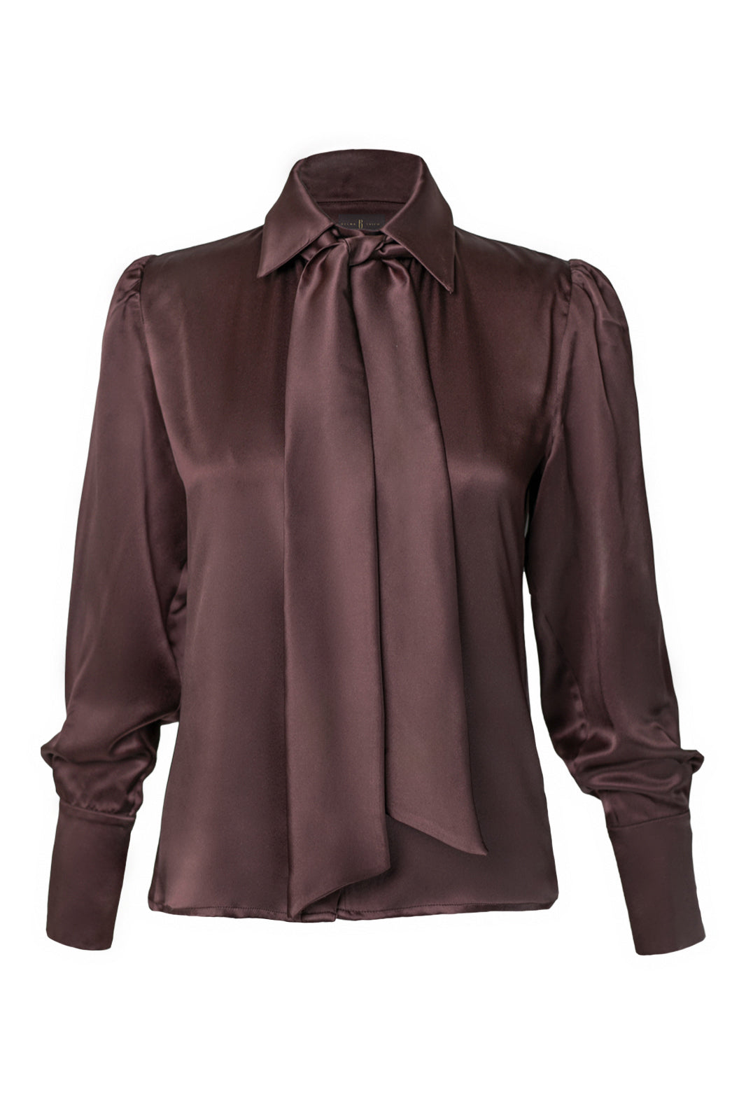 Walnut Brown Satin Silk Scarf Shirt