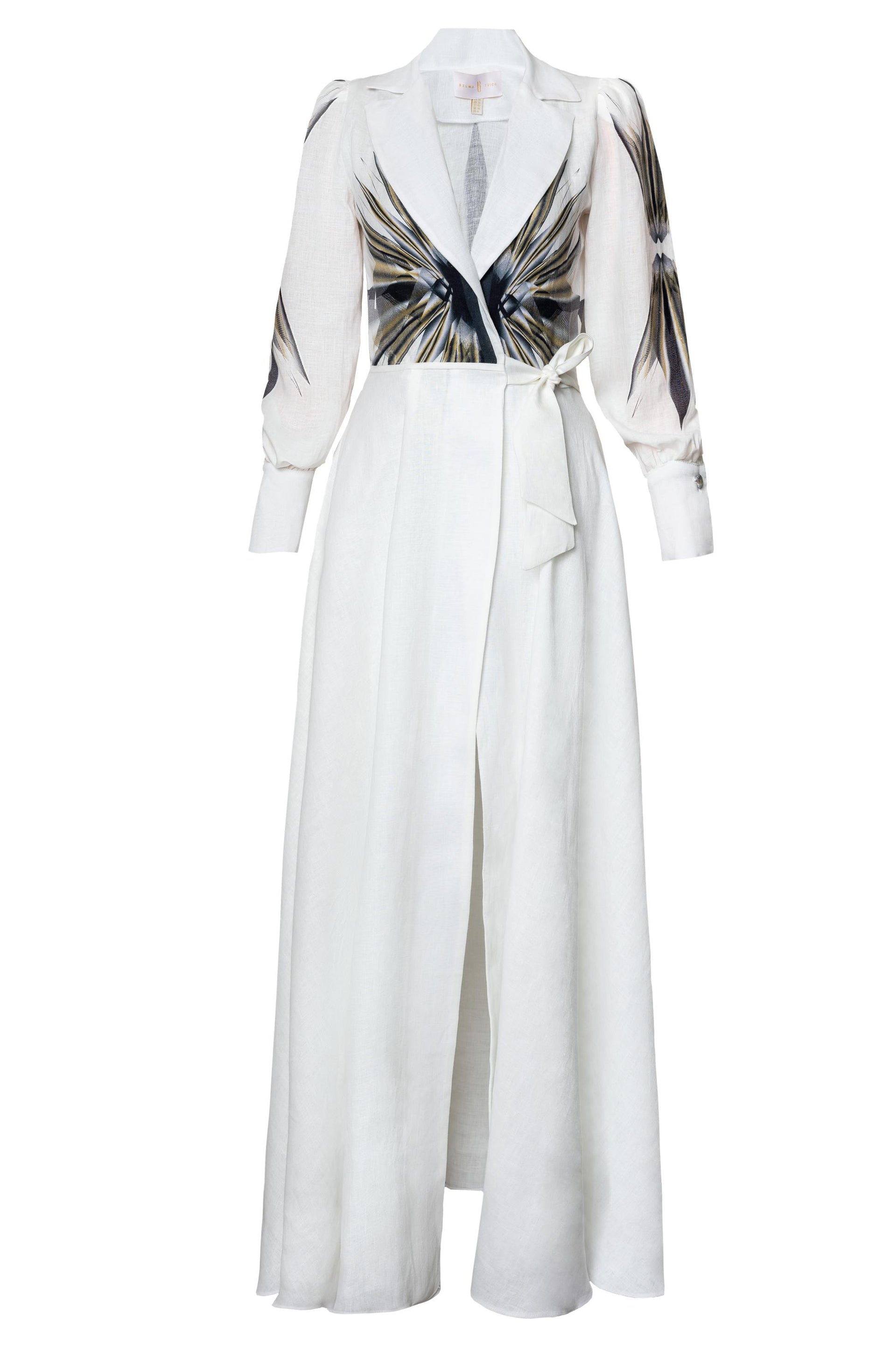 White Golden Black Celestia Print Linen Maxi Dress – Belma Tvico