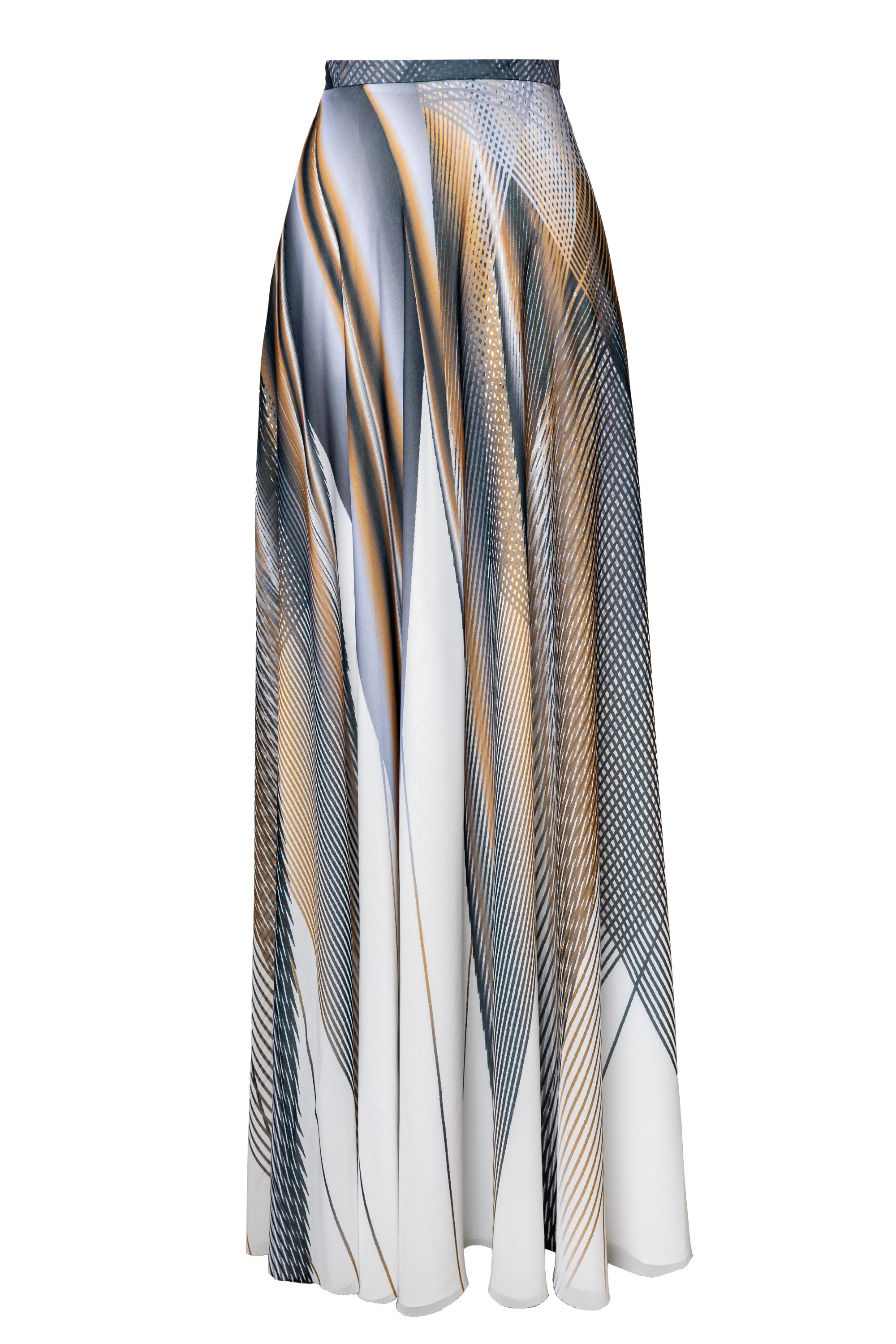 White and Black Gold Celestia Print Chiffon Maxi Skirt