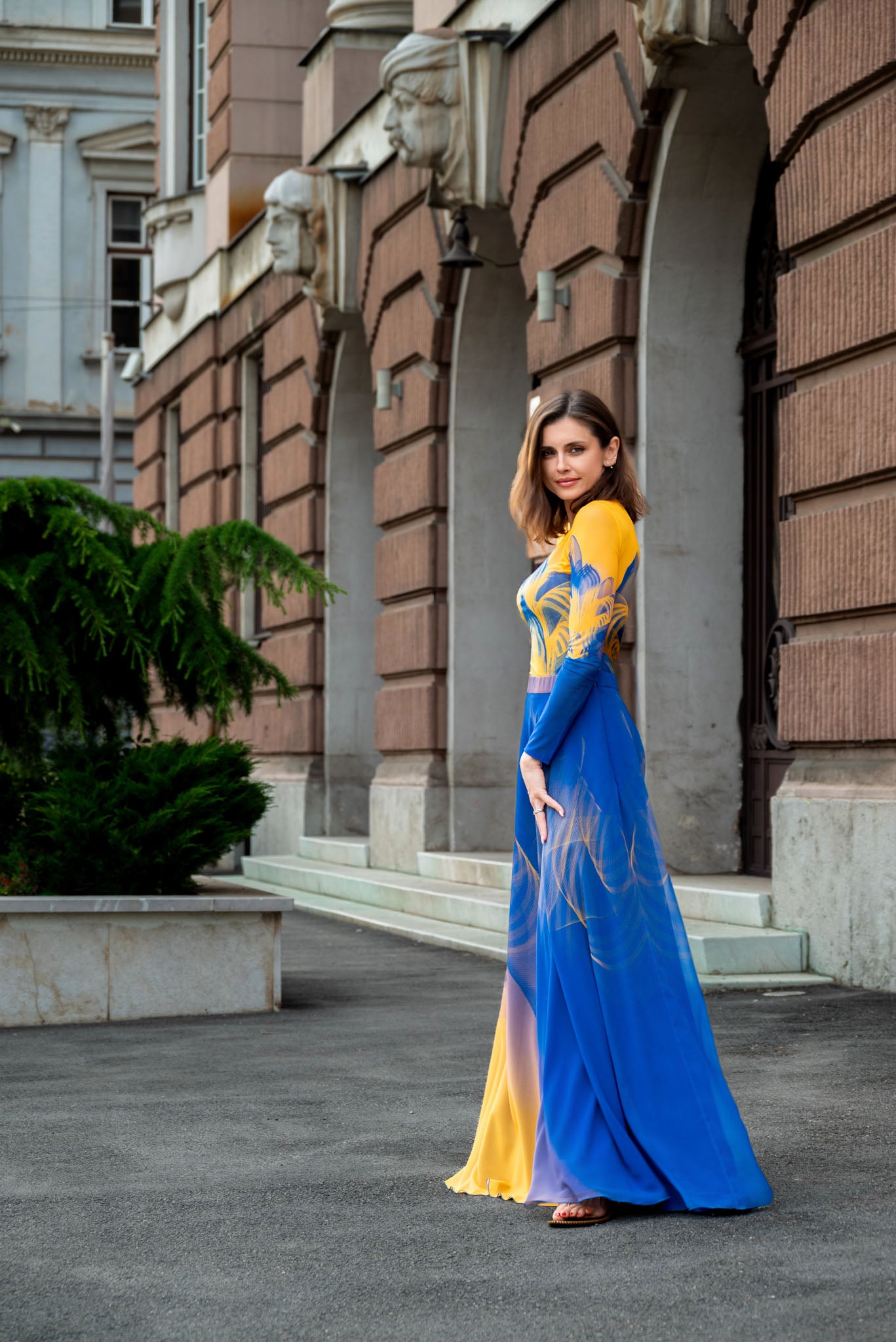 Blue and Yellow Lilium Bosniacum  Chiffon Maxi Skirt
