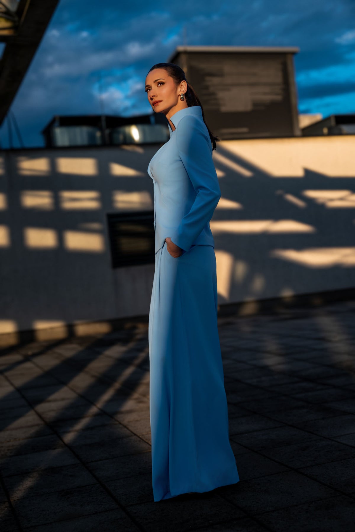 Blue Wide-Leg Trousers