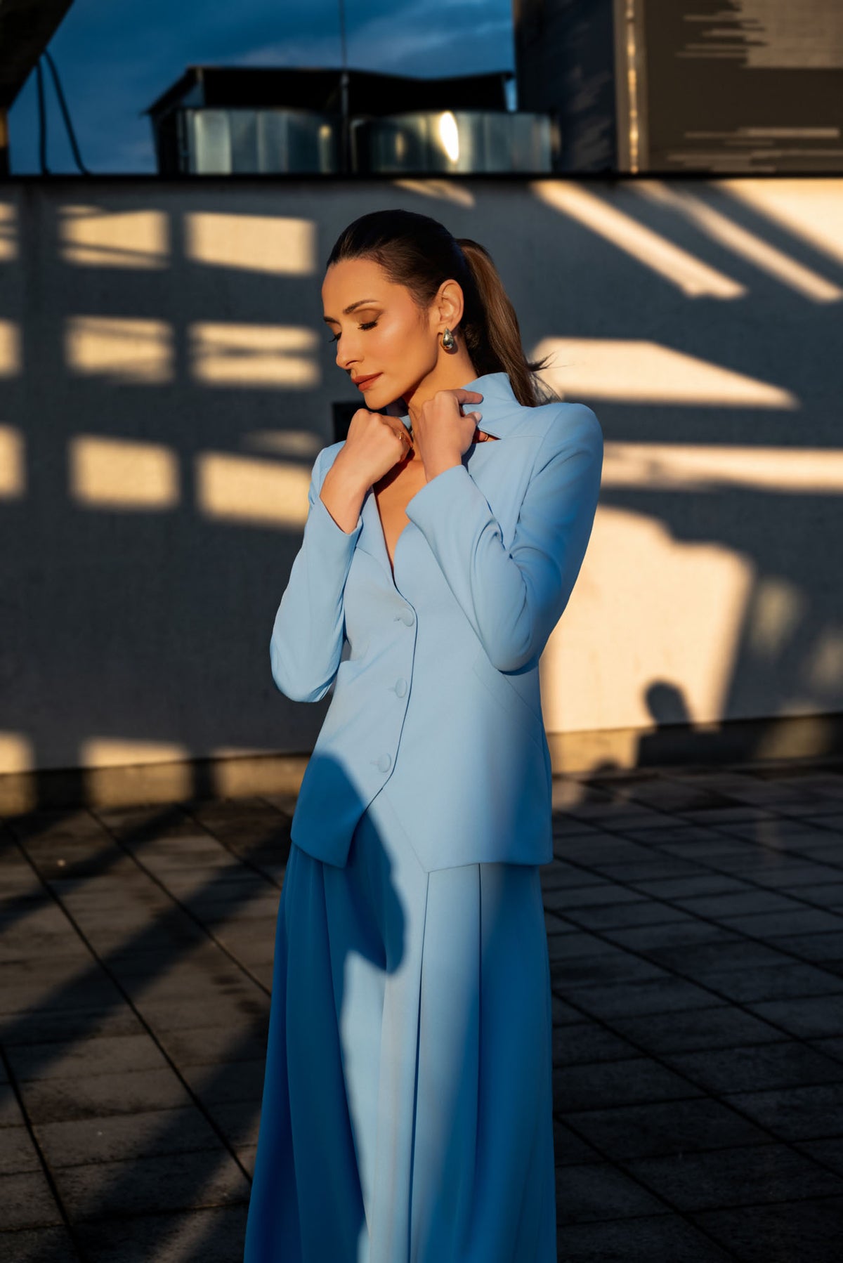 Blue Wide-Leg Trousers