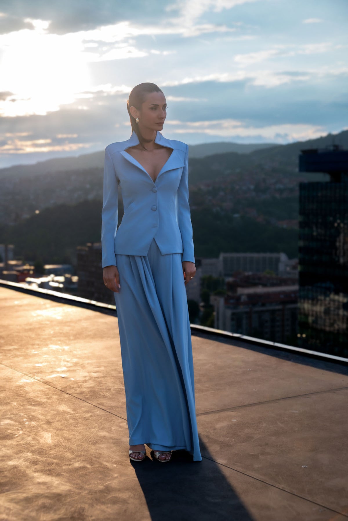 Blue Wide-Leg Trousers