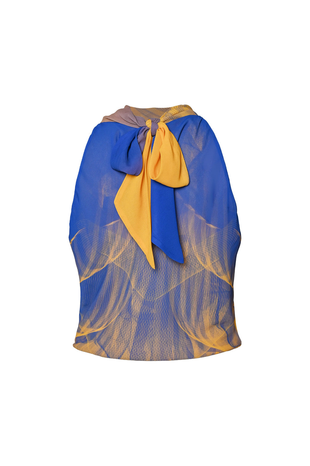 Blue and Yellow Lilium Bosniacum Sleeveless Turtleneck Chiffon Top