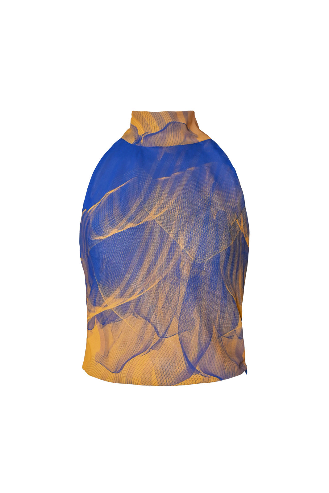 Blue and Yellow Lilium Bosniacum Sleeveless Turtleneck Chiffon Top