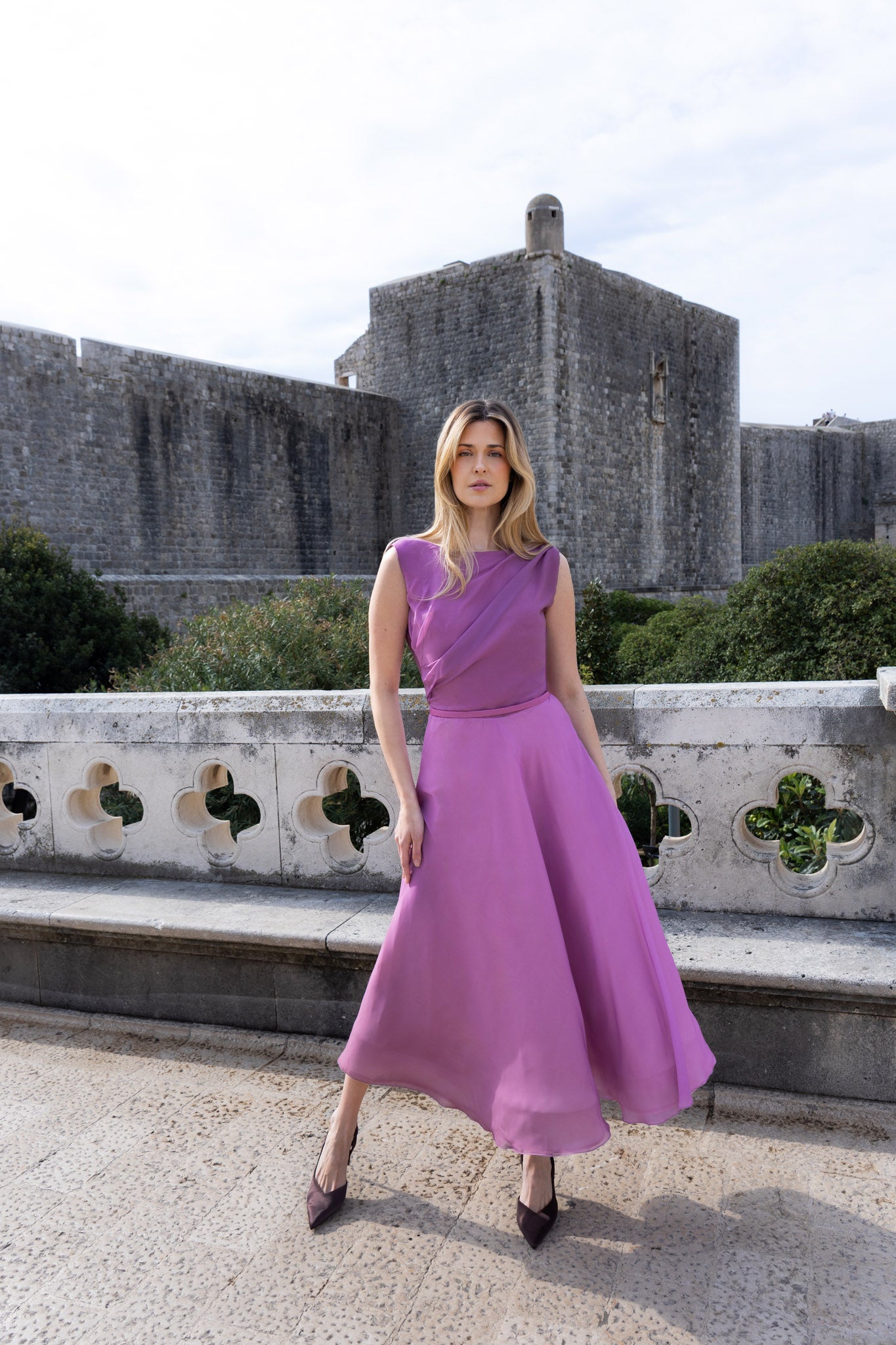 Brown and Rose Pink Organza Gown Dress