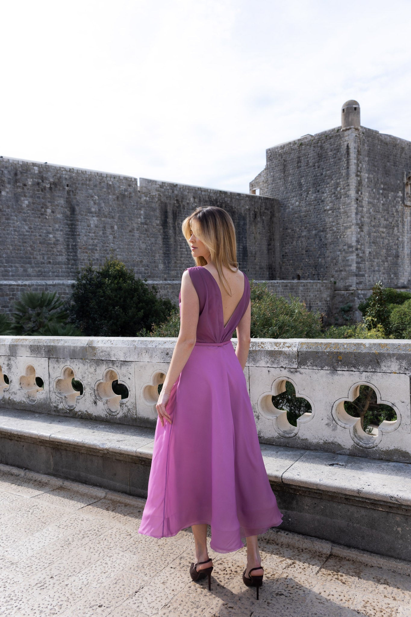 Brown and Rose Pink Organza Gown Dress