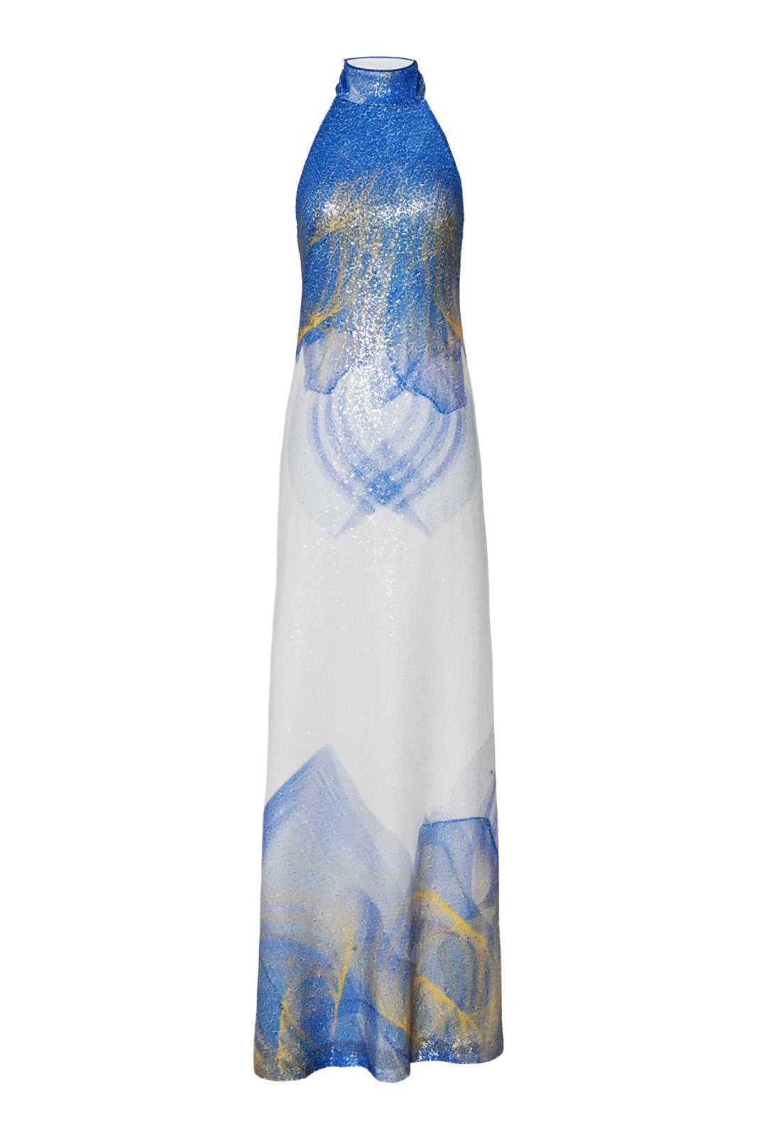 White, Blue and Yellow Lilium Bosniacum Sequin Dress