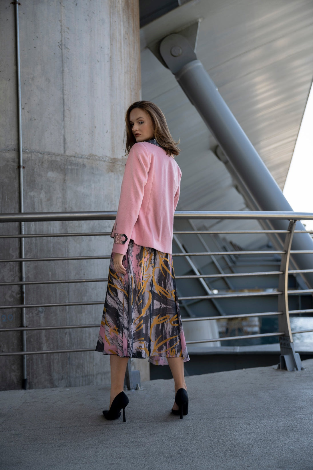 Pink Lines Custom Print Chiffon Skirt