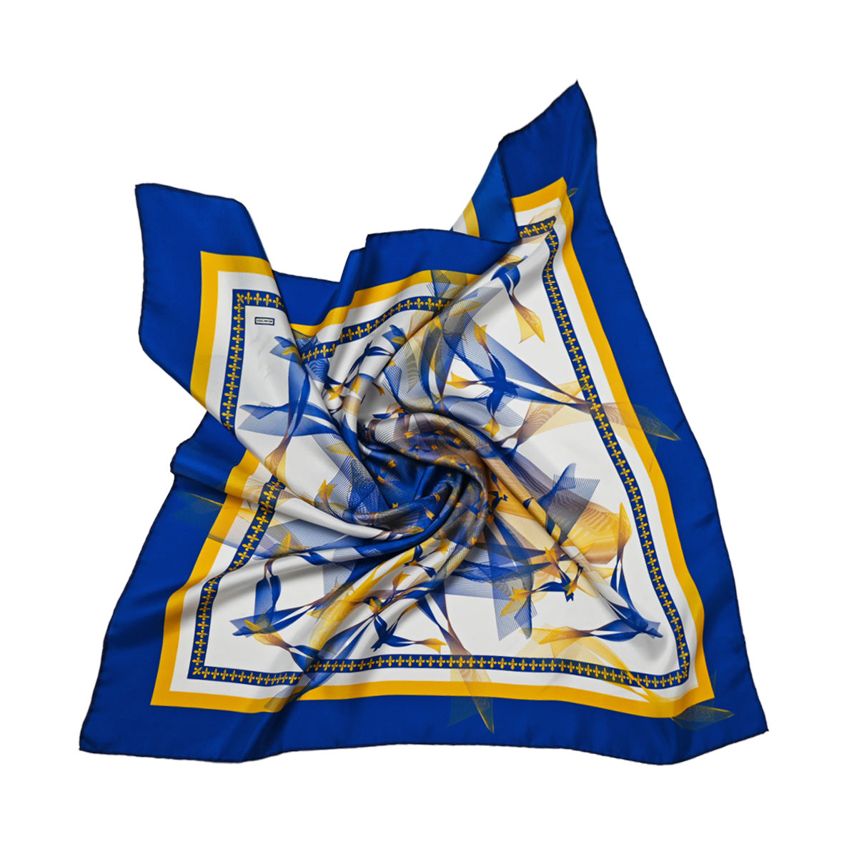White, Blue and Yellow Lilium Bosniacum Birds Silk Twill Scarf